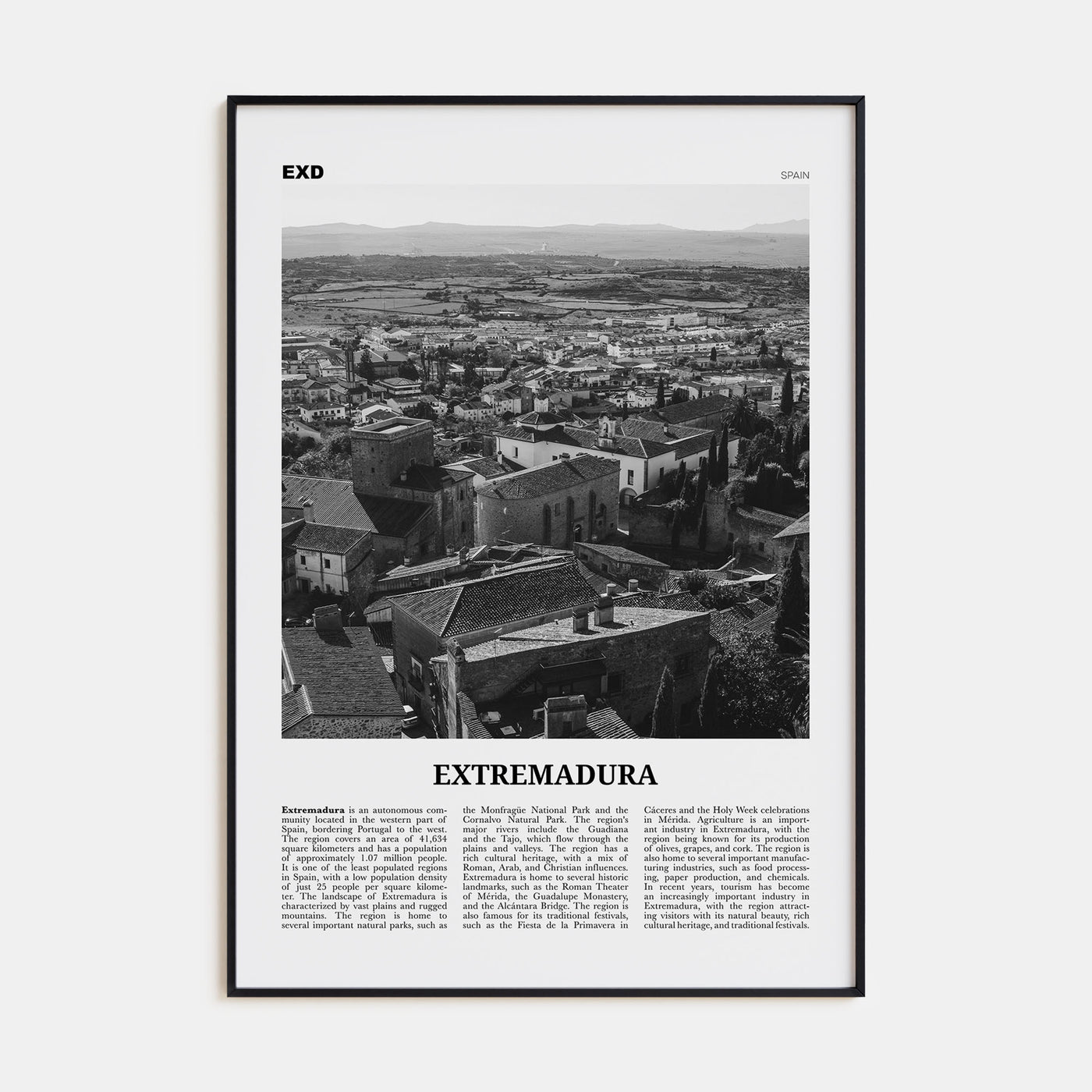 Extremadura Travel B&W Poster