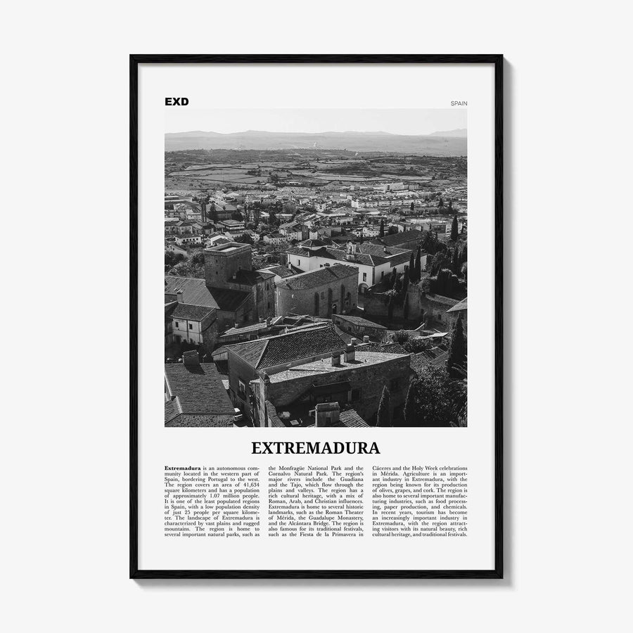 Extremadura Print Black and White, Extremadura Wall Art, Extremadura Poster, Extremadura Photo, Extremadura Wall Décor, Extremadura Map