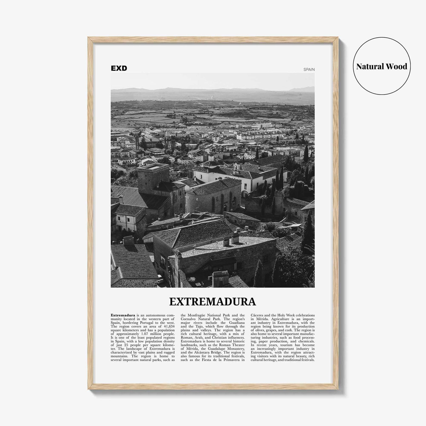 Extremadura Print Black and White, Extremadura Wall Art, Extremadura Poster, Extremadura Photo, Extremadura Wall Décor, Extremadura Map