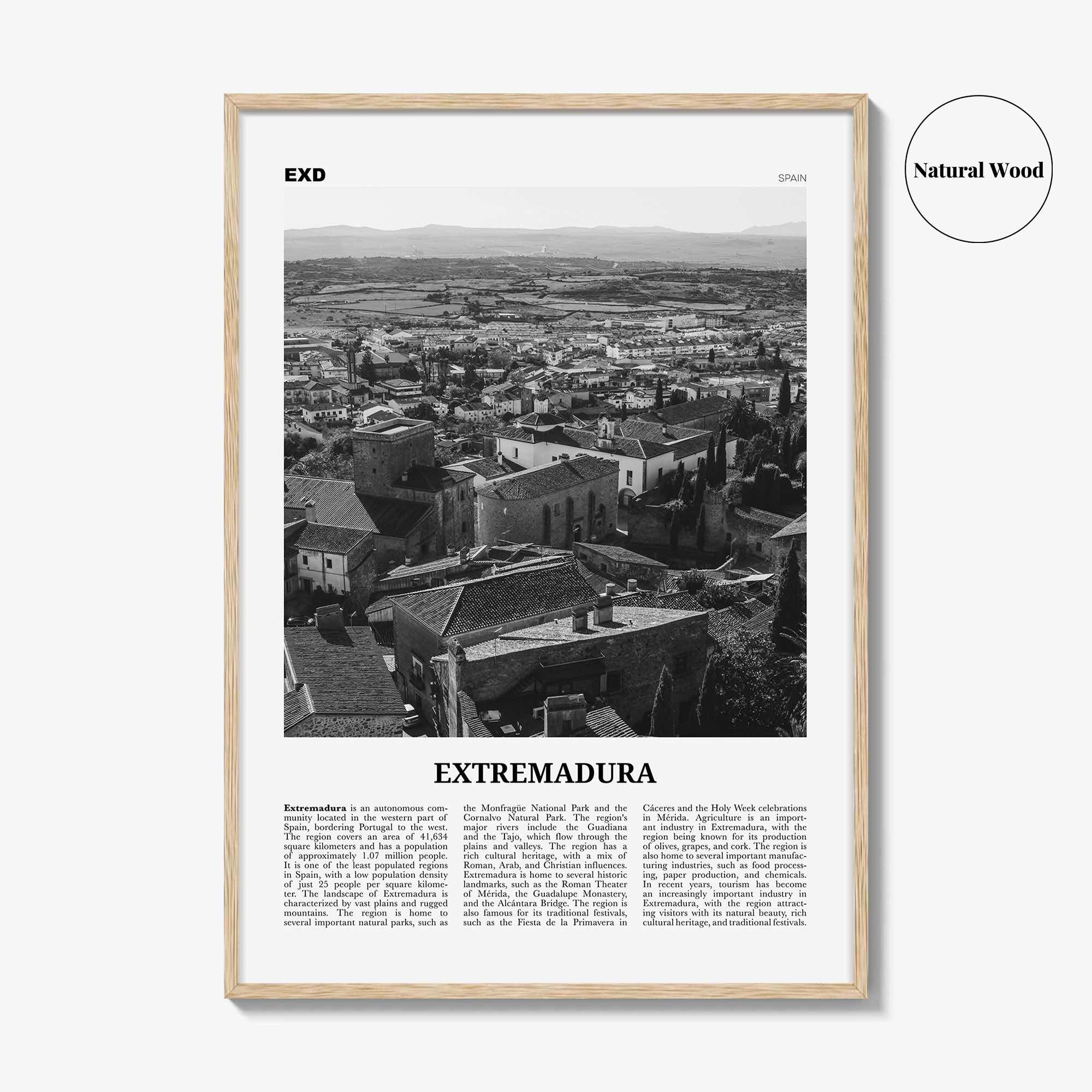 Extremadura Print Black and White, Extremadura Wall Art, Extremadura Poster, Extremadura Photo, Extremadura Wall Décor, Extremadura Map
