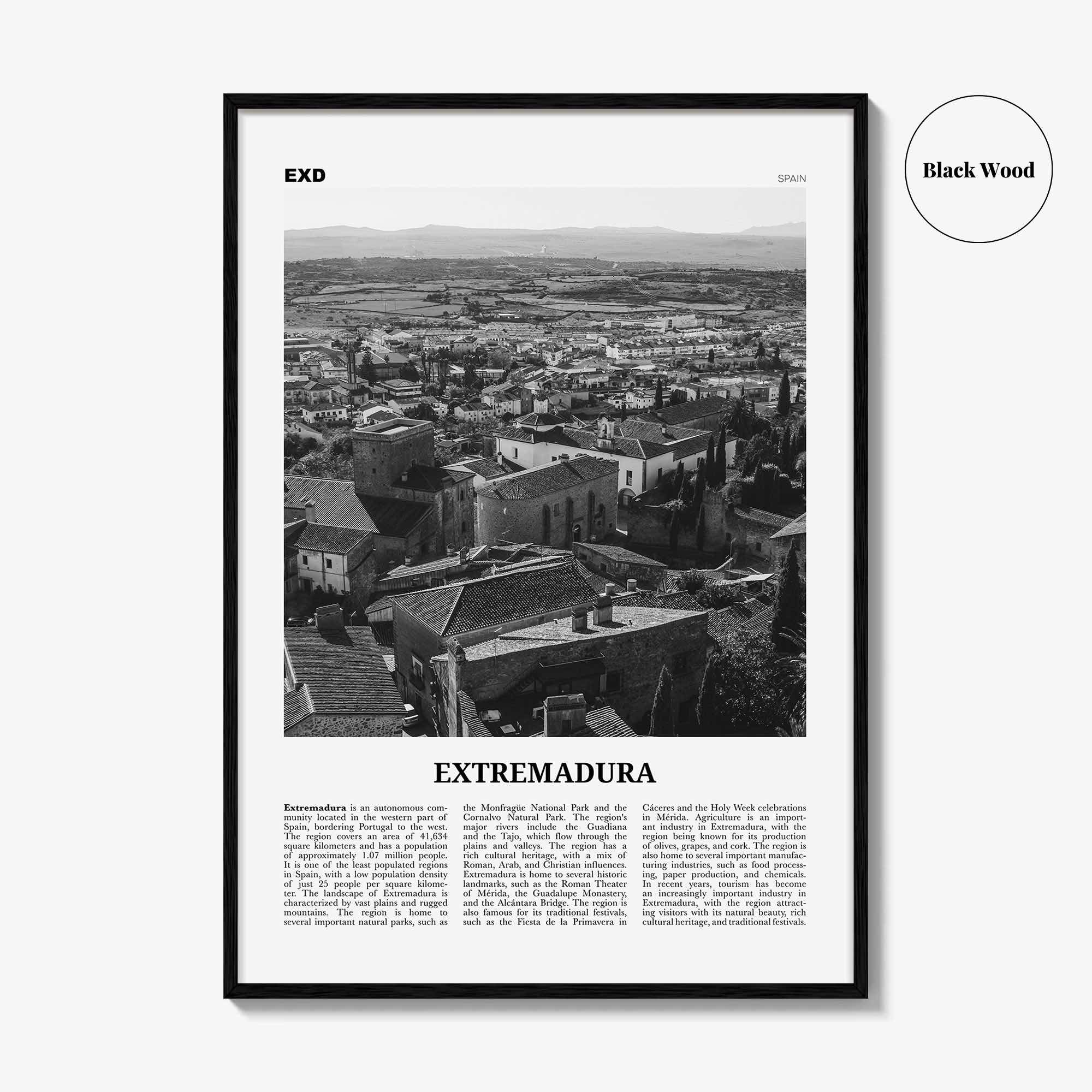 Extremadura Print Black and White, Extremadura Wall Art, Extremadura Poster, Extremadura Photo, Extremadura Wall Décor, Extremadura Map