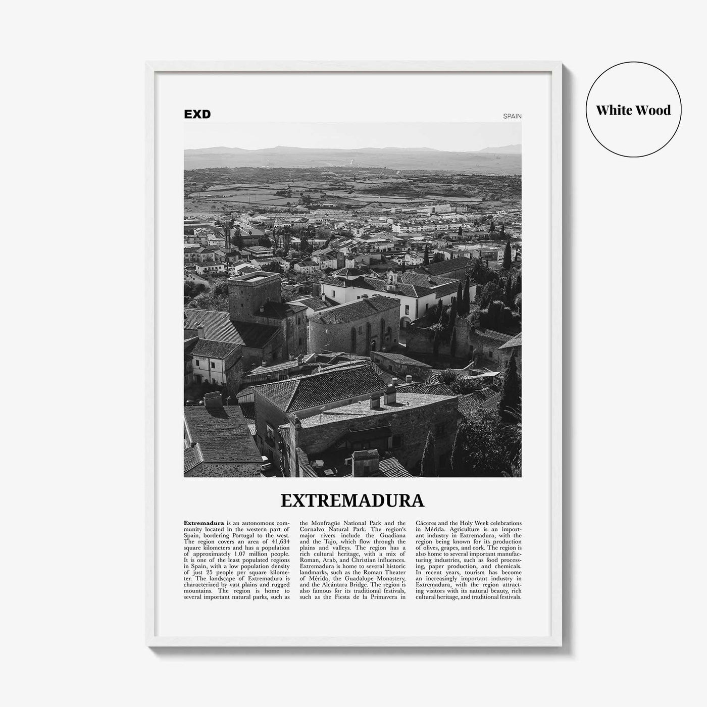 Extremadura Print Black and White, Extremadura Wall Art, Extremadura Poster, Extremadura Photo, Extremadura Wall Décor, Extremadura Map