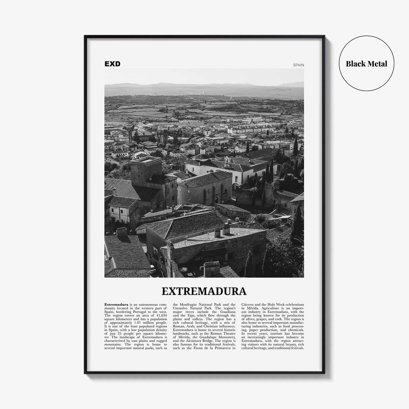 Extremadura Print Black and White, Extremadura Wall Art, Extremadura Poster, Extremadura Photo, Extremadura Wall Décor, Extremadura Map