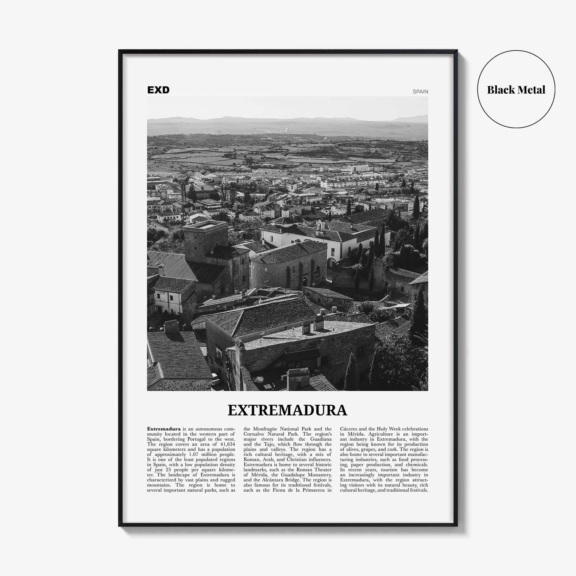 Extremadura Print Black and White, Extremadura Wall Art, Extremadura Poster, Extremadura Photo, Extremadura Wall Décor, Extremadura Map
