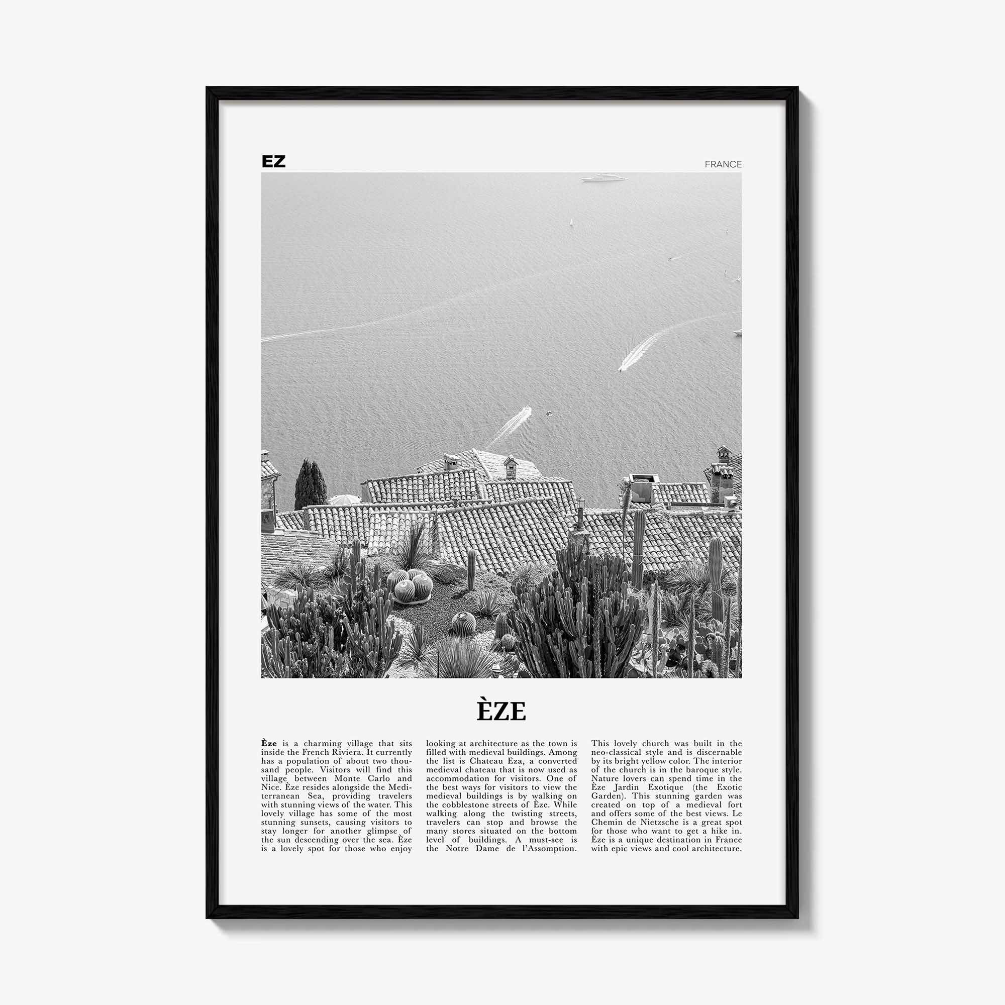 Eze Print Black and White, Èze Wall Art, Èze Poster, Èze Photo, Èze Wall Décor, Èze Map, France