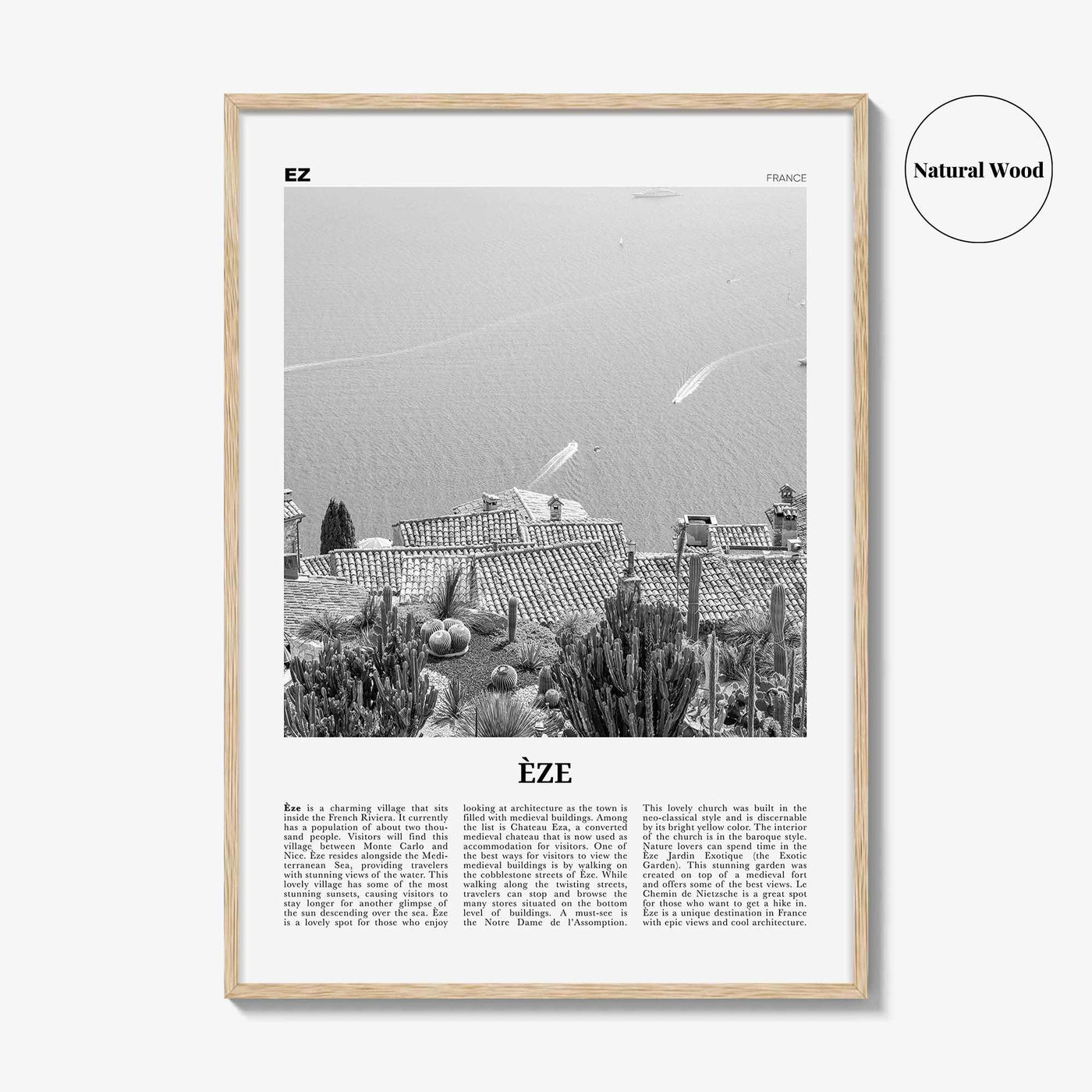 Eze Print Black and White, Èze Wall Art, Èze Poster, Èze Photo, Èze Wall Décor, Èze Map, France