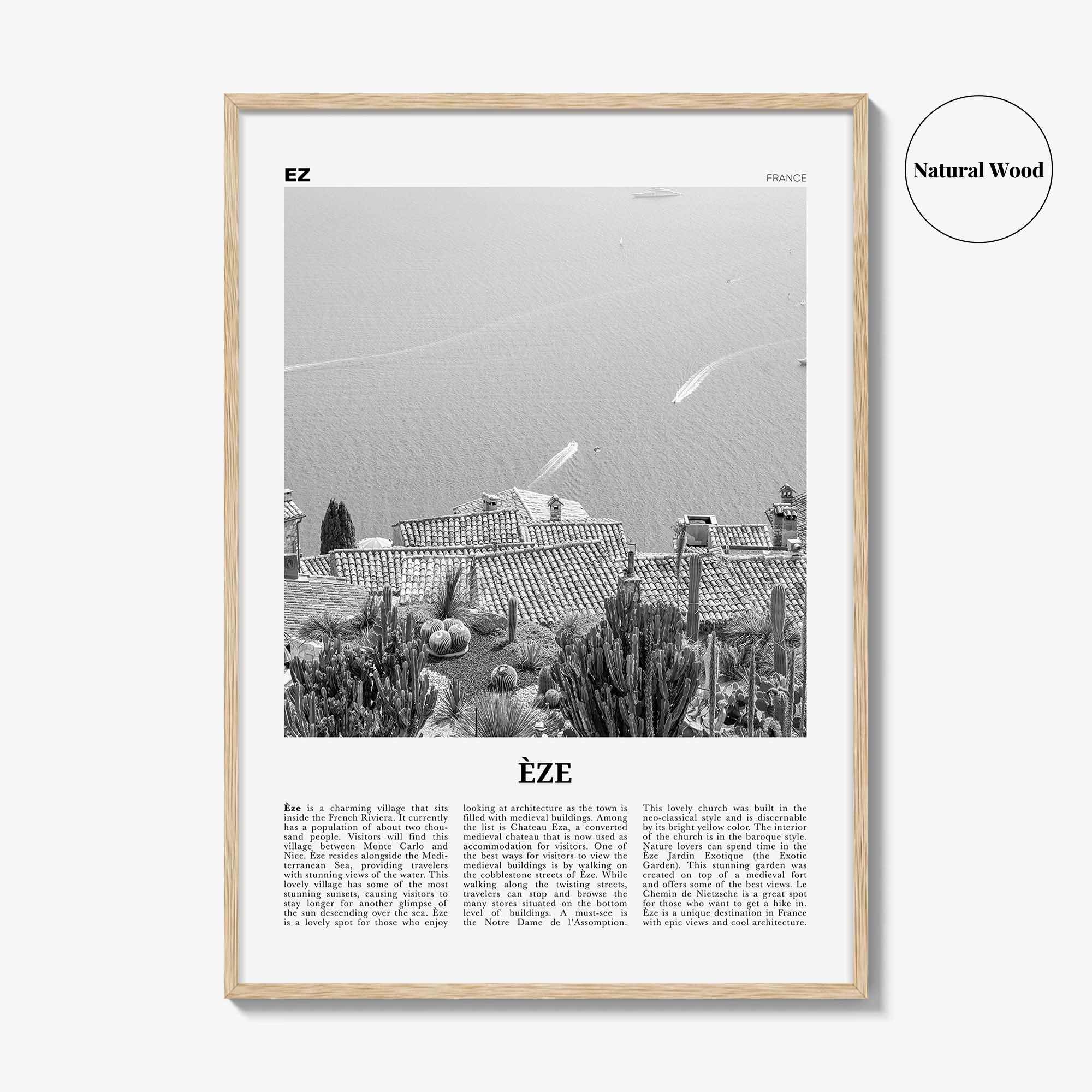 Eze Print Black and White, Èze Wall Art, Èze Poster, Èze Photo, Èze Wall Décor, Èze Map, France