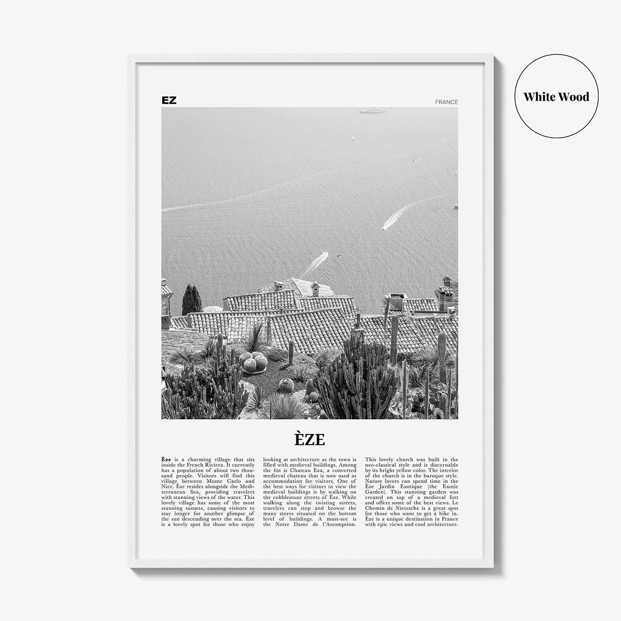 Eze Print Black and White, Èze Wall Art, Èze Poster, Èze Photo, Èze Wall Décor, Èze Map, France