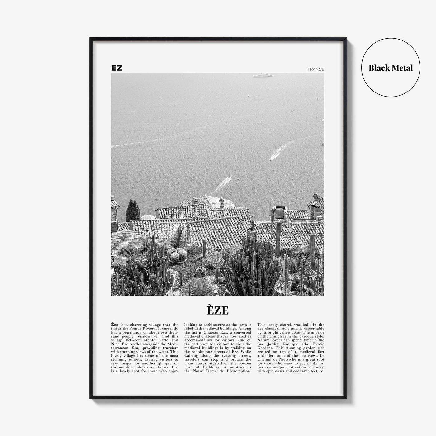 Eze Print Black and White, Èze Wall Art, Èze Poster, Èze Photo, Èze Wall Décor, Èze Map, France