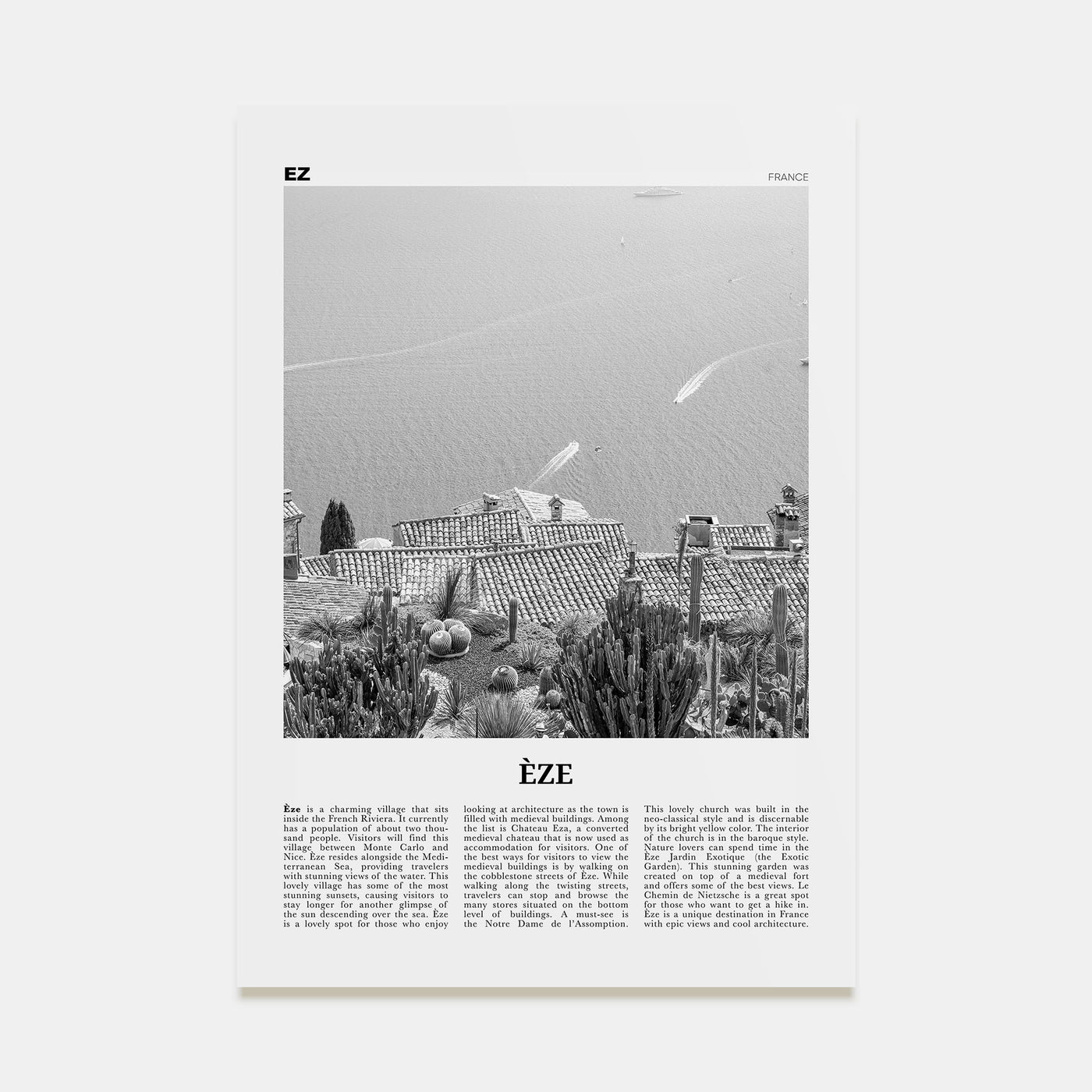 Èze Travel B&W Poster