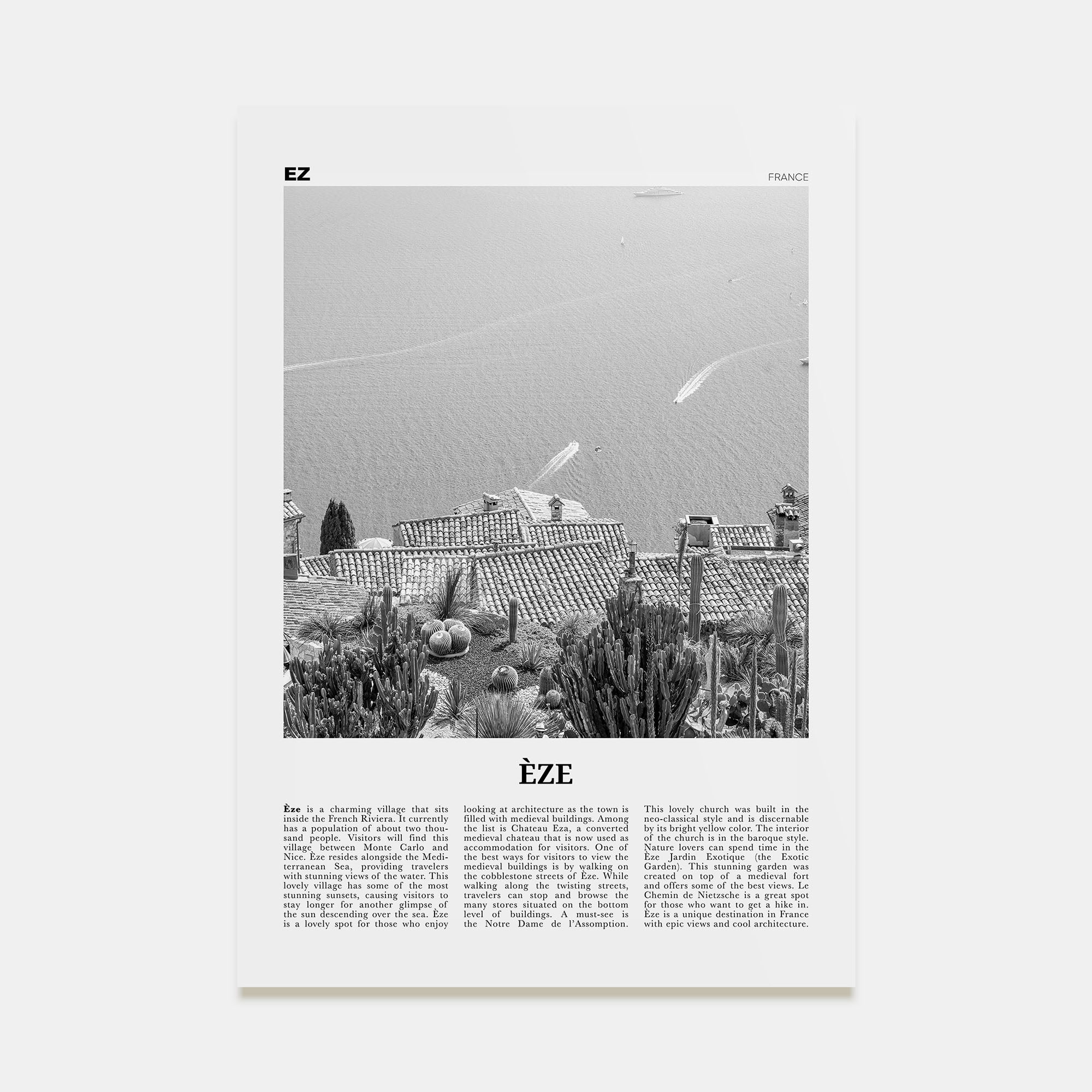 Èze Travel B&W Poster