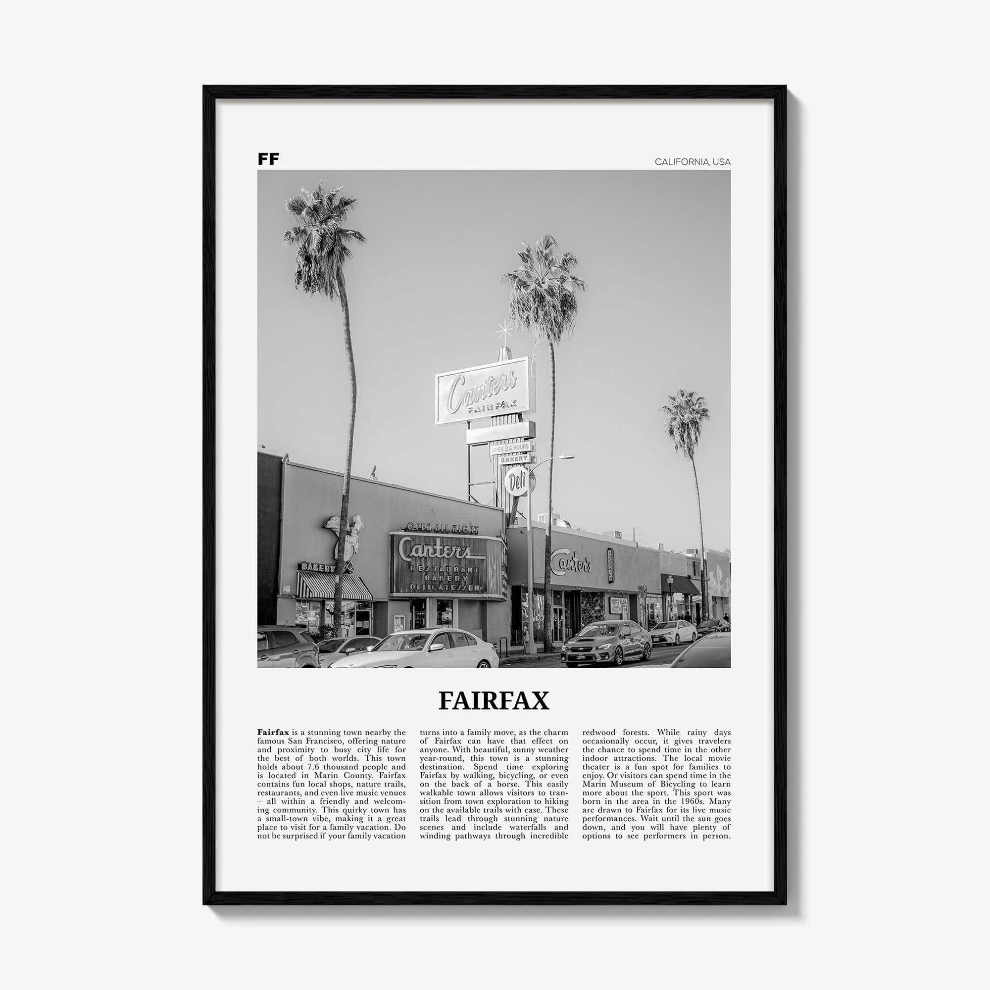 Fairfax Print Black and White California, Fairfax Wall Art, Fairfax Poster, Fairfax Photo, Fairfax Wall Décor, Fairfax Map, California, USA