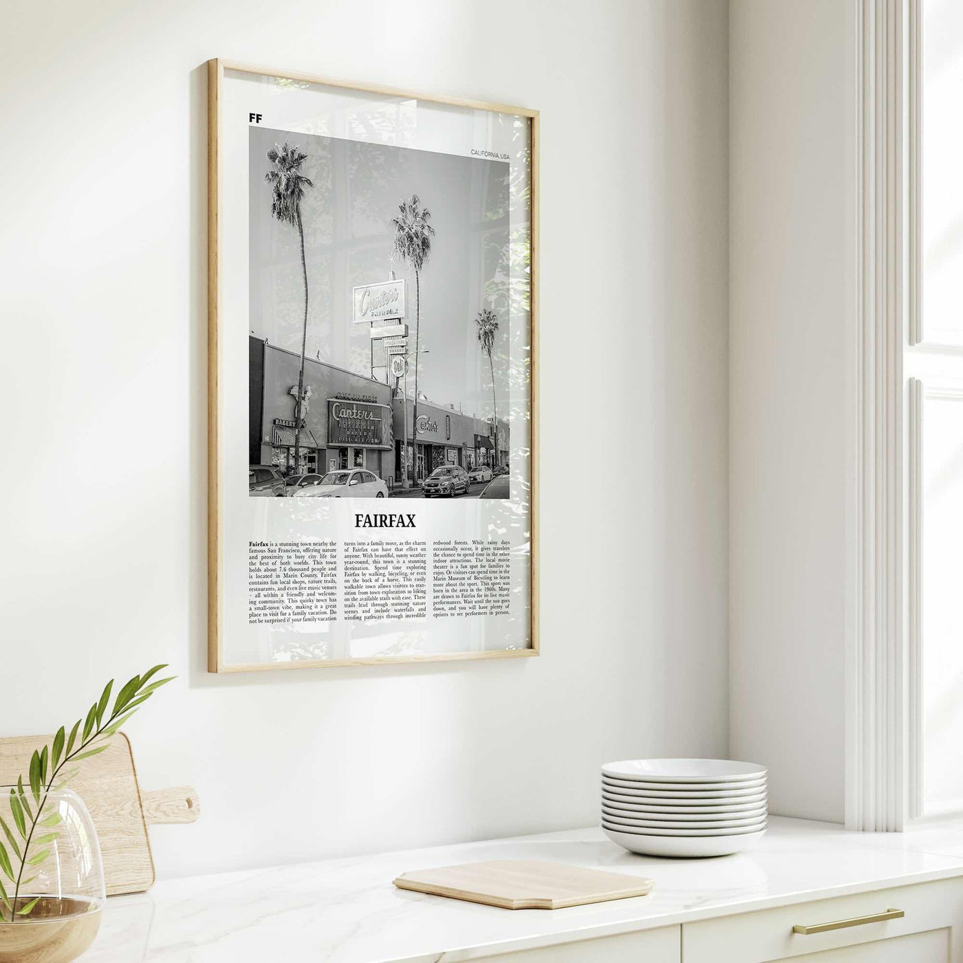 Fairfax Print Black and White California, Fairfax Wall Art, Fairfax Poster, Fairfax Photo, Fairfax Wall Décor, Fairfax Map, California, USA