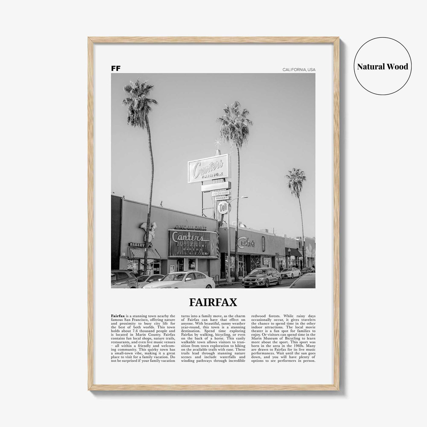 Fairfax Print Black and White California, Fairfax Wall Art, Fairfax Poster, Fairfax Photo, Fairfax Wall Décor, Fairfax Map, California, USA