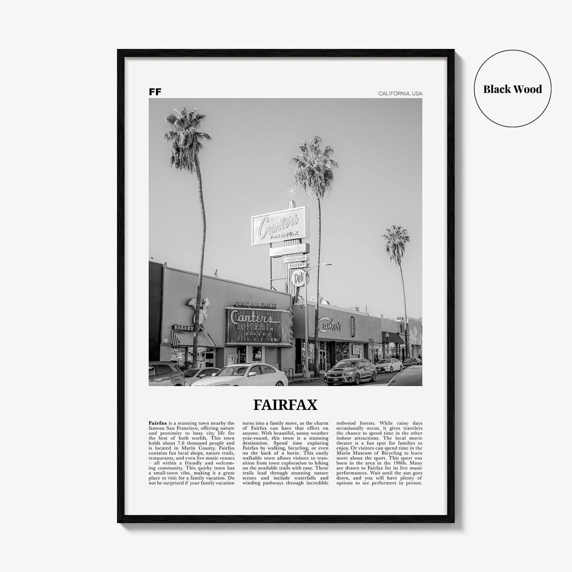 Fairfax Print Black and White California, Fairfax Wall Art, Fairfax Poster, Fairfax Photo, Fairfax Wall Décor, Fairfax Map, California, USA