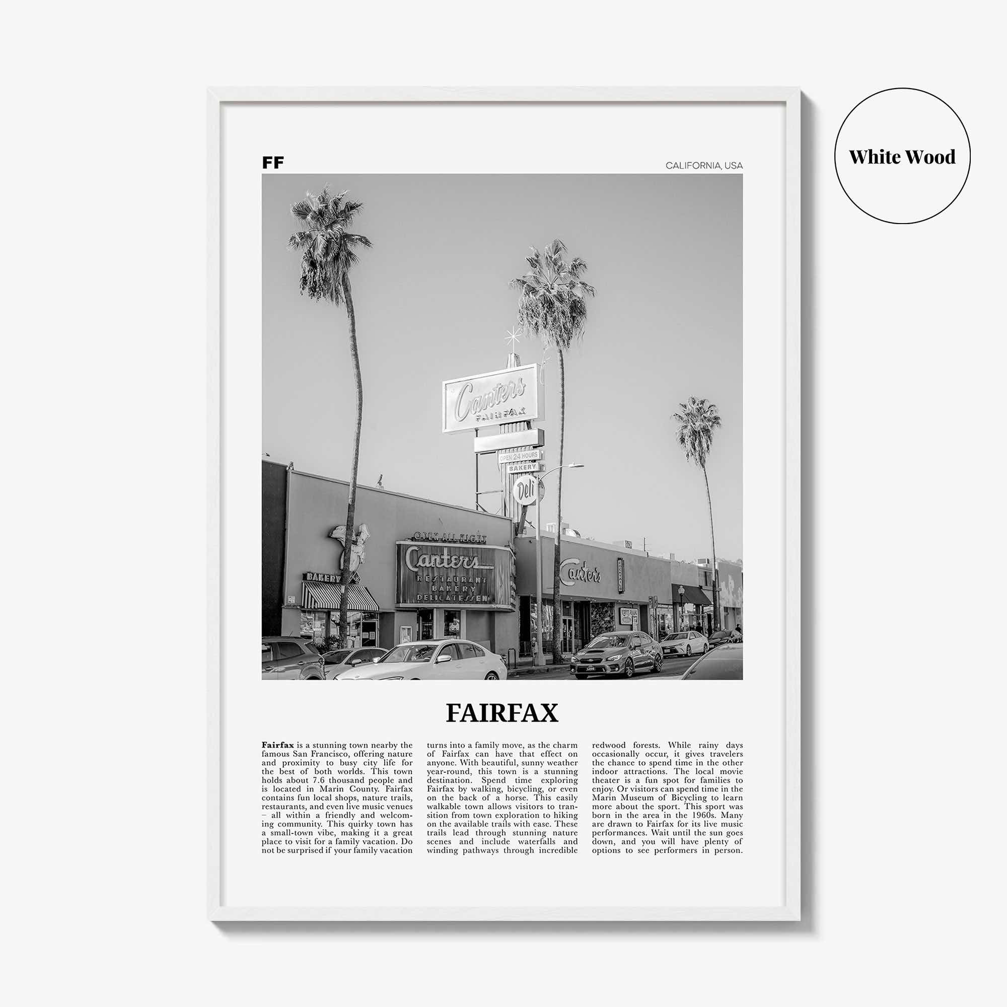 Fairfax Print Black and White California, Fairfax Wall Art, Fairfax Poster, Fairfax Photo, Fairfax Wall Décor, Fairfax Map, California, USA