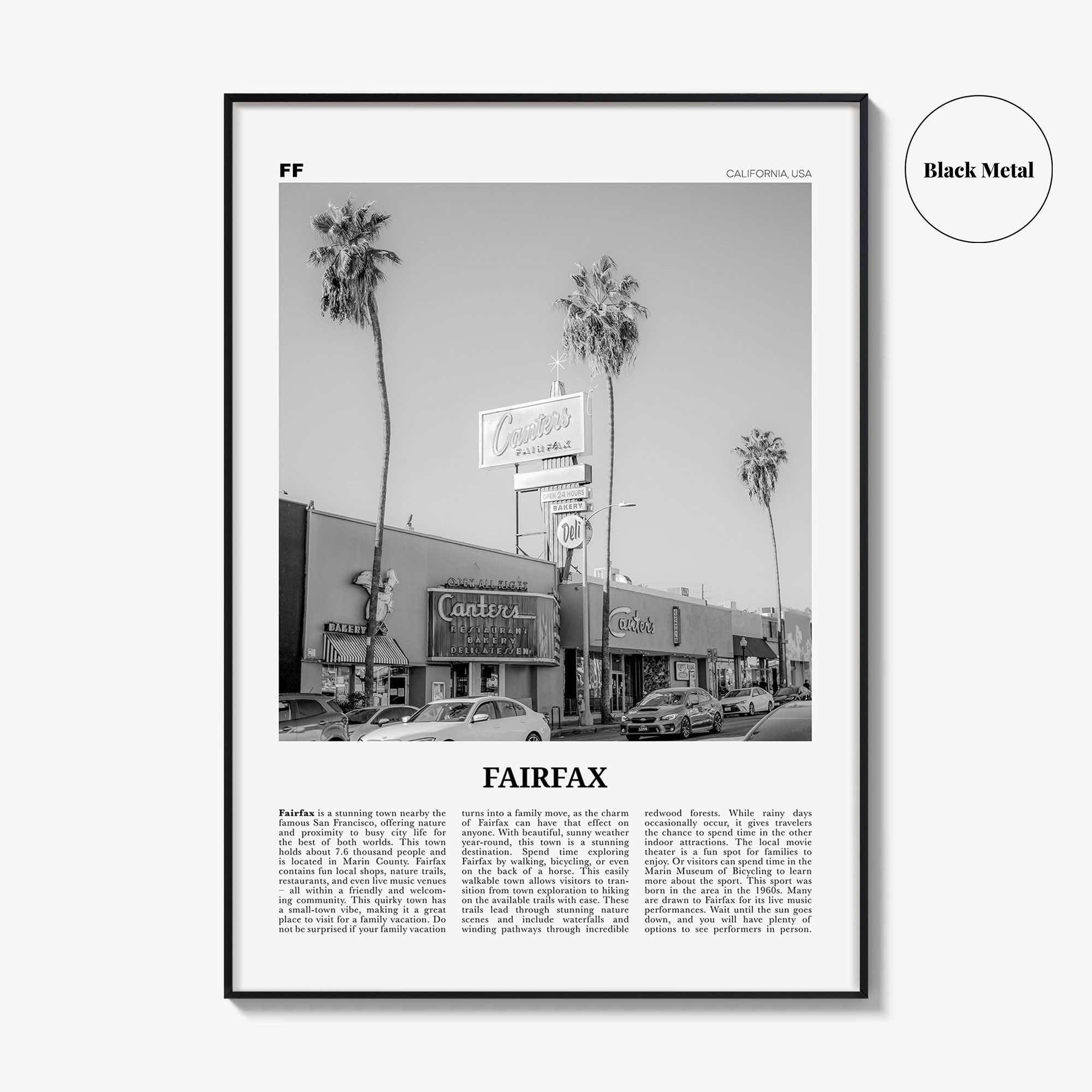 Fairfax Print Black and White California, Fairfax Wall Art, Fairfax Poster, Fairfax Photo, Fairfax Wall Décor, Fairfax Map, California, USA