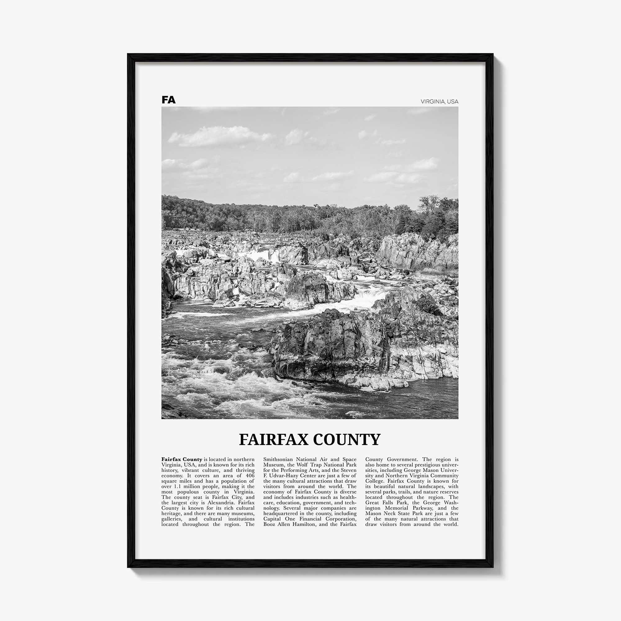 Fairfax County Print Black and White, Fairfax County Wall Art, Fairfax County Poster, Fairfax County Photo, Fairfax Wall Décor, Fairfax Map