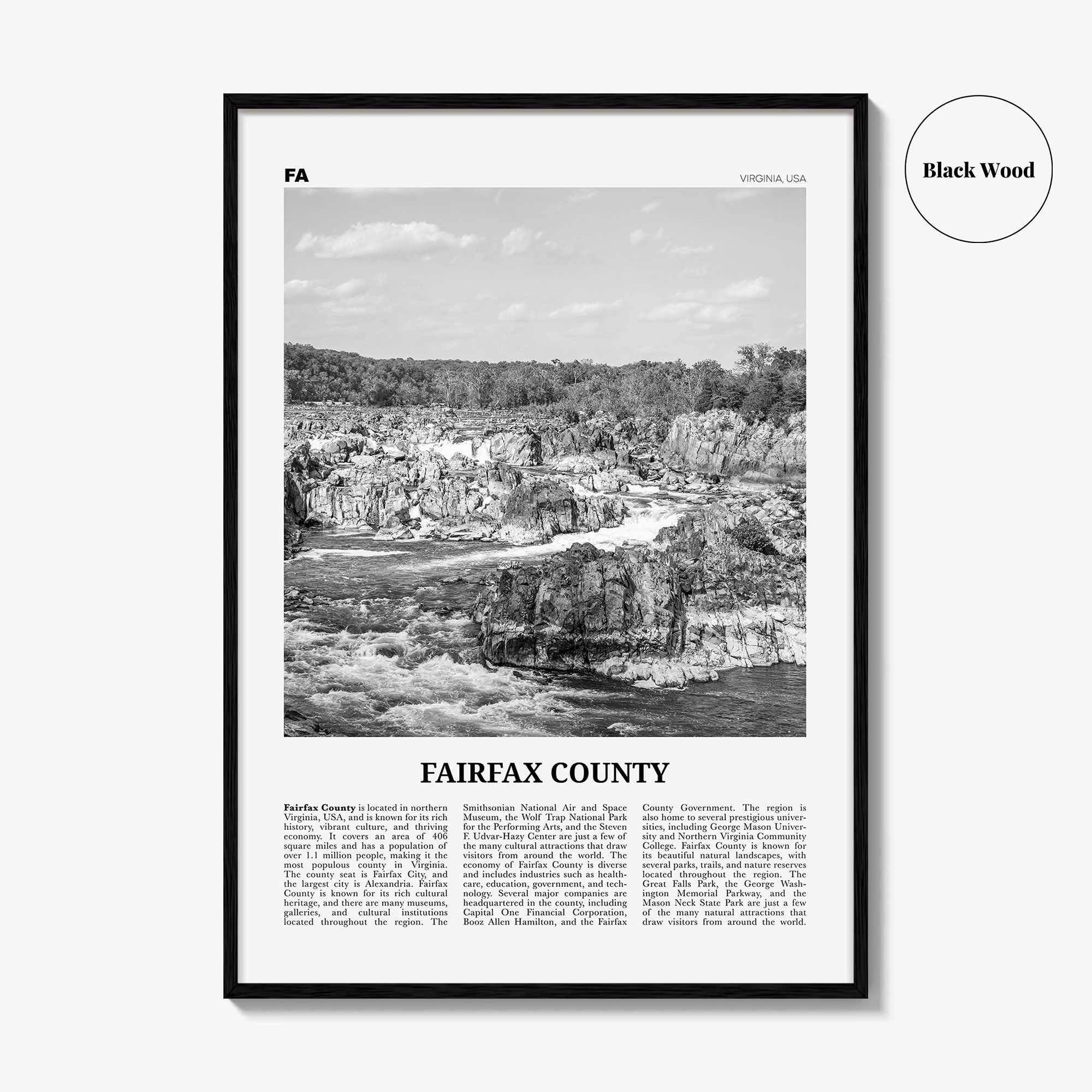 Fairfax County Print Black and White, Fairfax County Wall Art, Fairfax County Poster, Fairfax County Photo, Fairfax Wall Décor, Fairfax Map