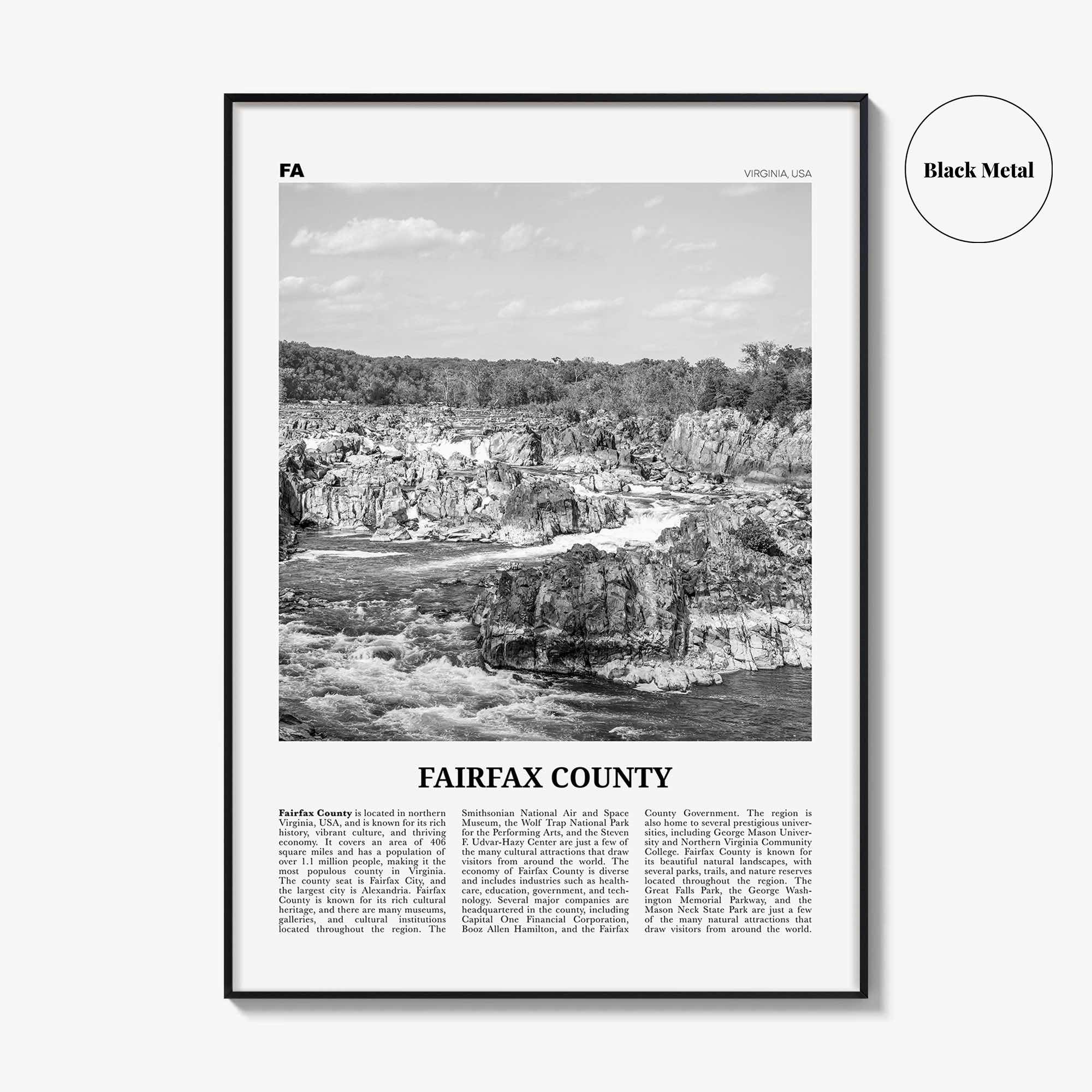 Fairfax County Print Black and White, Fairfax County Wall Art, Fairfax County Poster, Fairfax County Photo, Fairfax Wall Décor, Fairfax Map