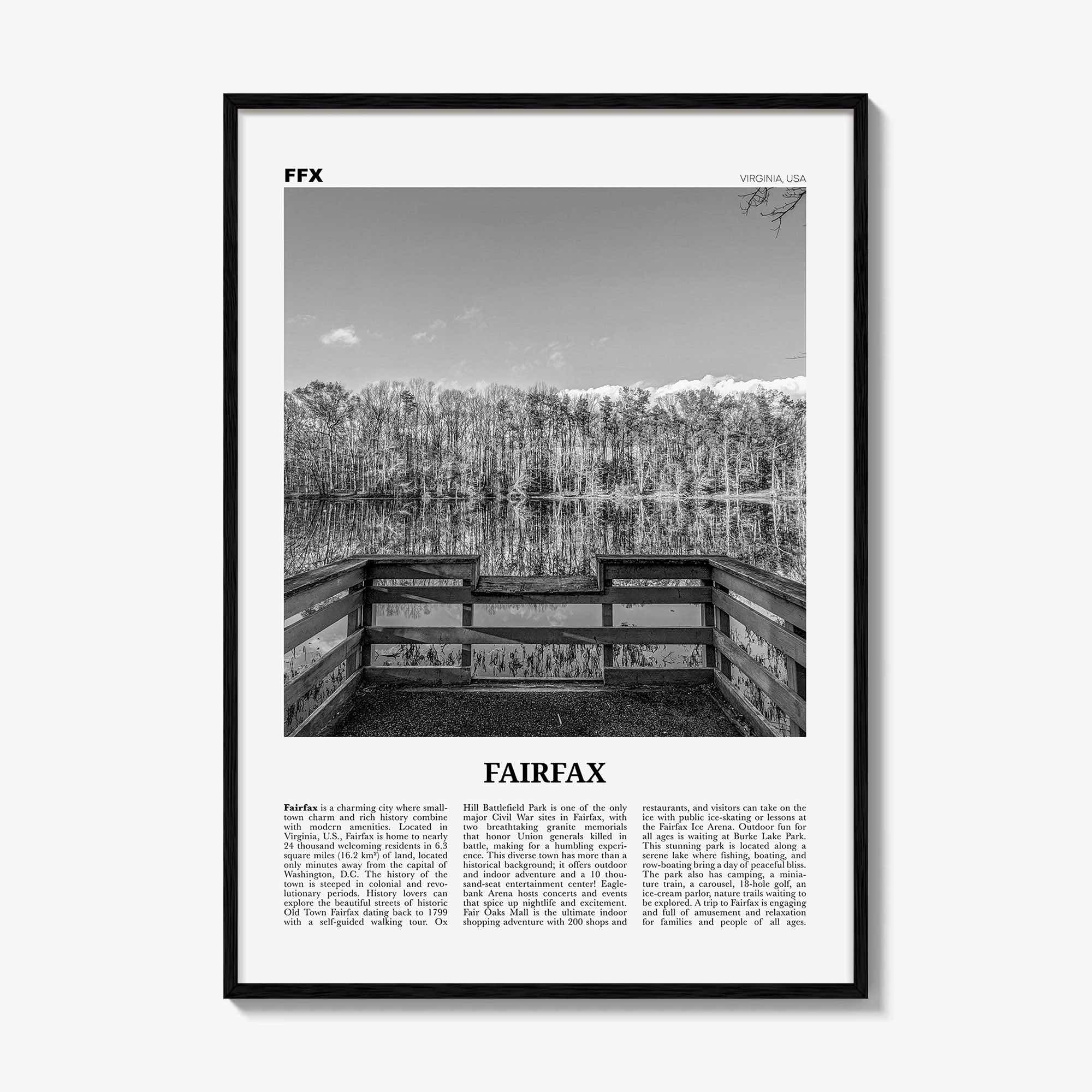 Fairfax Print Black and White Virginia, Fairfax Wall Art, Fairfax Poster, Fairfax Photo, Fairfax Wall Décor, Virginia, United States