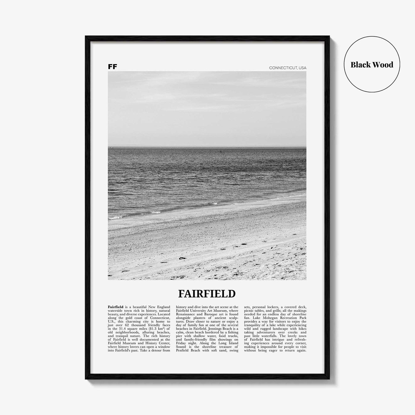 Fairfield Print Black and White, Fairfield Wall Art, Fairfield Poster, Fairfield Photo, Fairfield Wall Décor, Connecticut, USA United States