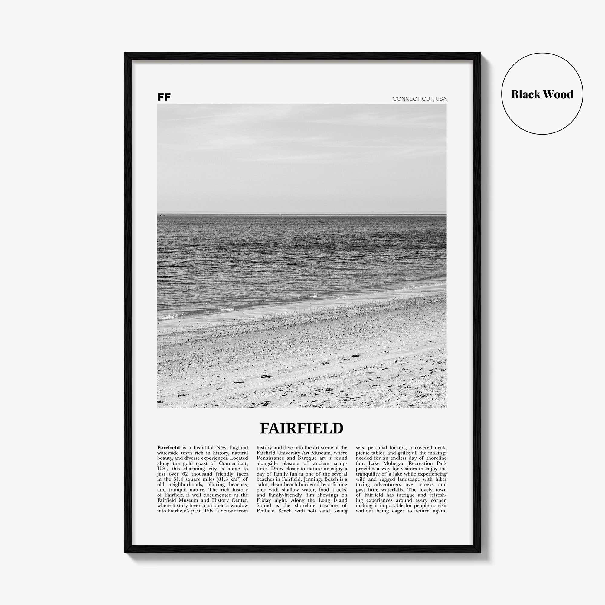 Fairfield Print Black and White, Fairfield Wall Art, Fairfield Poster, Fairfield Photo, Fairfield Wall Décor, Connecticut, USA United States