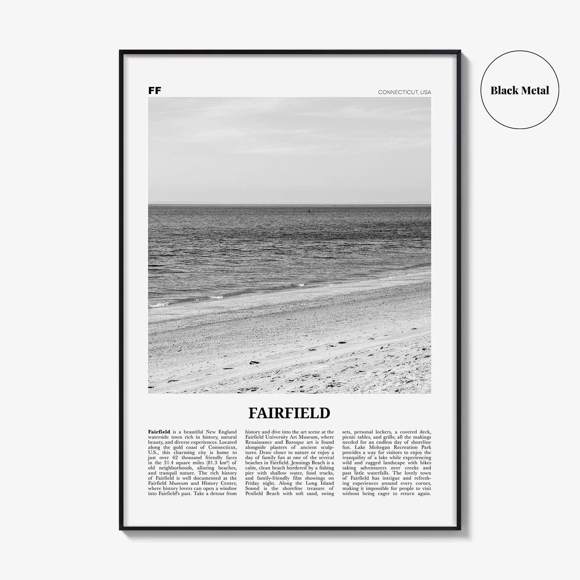 Fairfield Print Black and White, Fairfield Wall Art, Fairfield Poster, Fairfield Photo, Fairfield Wall Décor, Connecticut, USA United States
