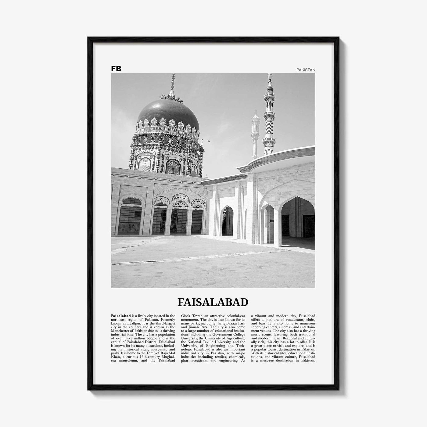 Faisalabad Print Black and White, Faisalabad Wall Art, Faisalabad Poster, Faisalabad Photo, Faisalabad Wall Décor, Faisalabad Map, Pakistan
