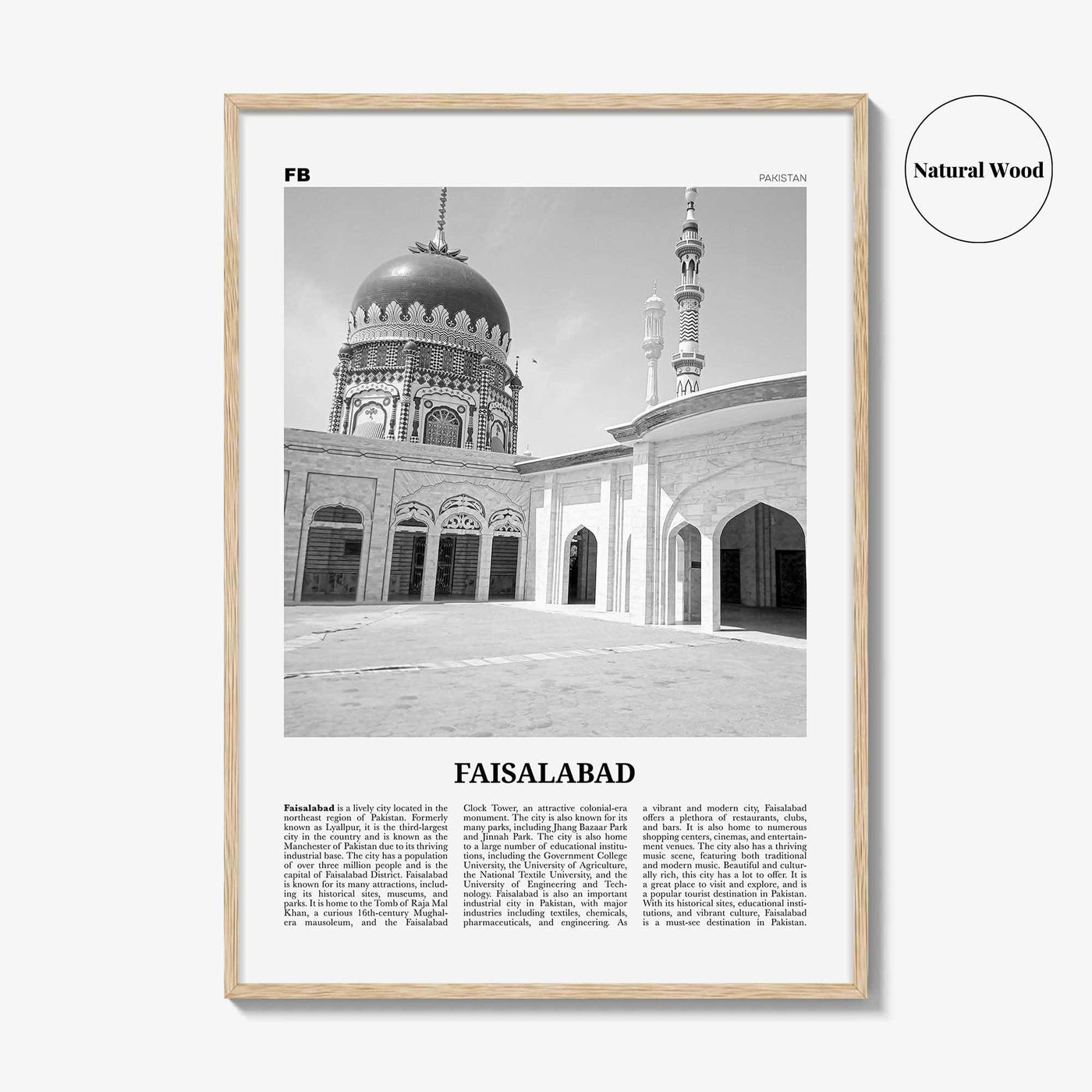 Faisalabad Print Black and White, Faisalabad Wall Art, Faisalabad Poster, Faisalabad Photo, Faisalabad Wall Décor, Faisalabad Map, Pakistan