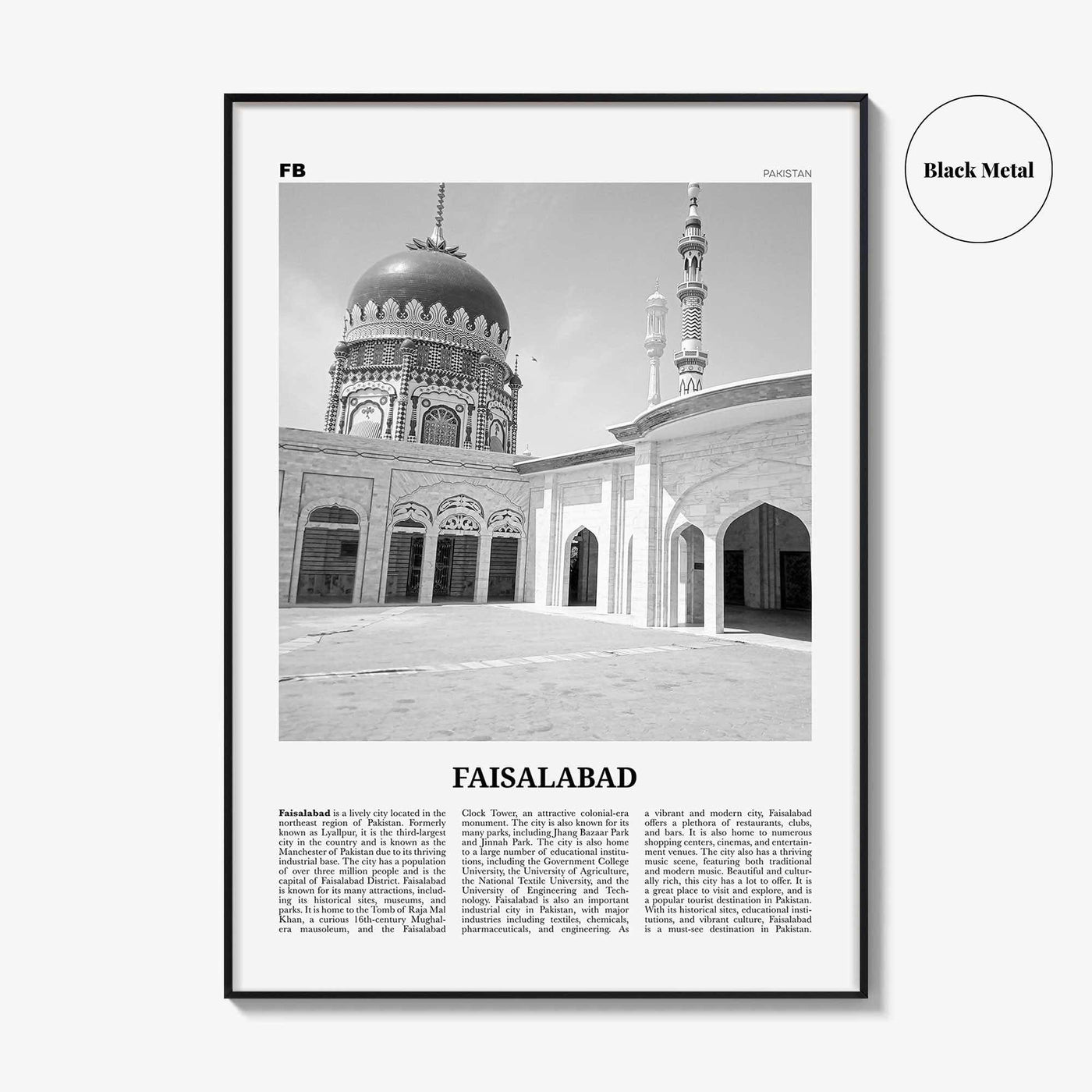 Faisalabad Print Black and White, Faisalabad Wall Art, Faisalabad Poster, Faisalabad Photo, Faisalabad Wall Décor, Faisalabad Map, Pakistan