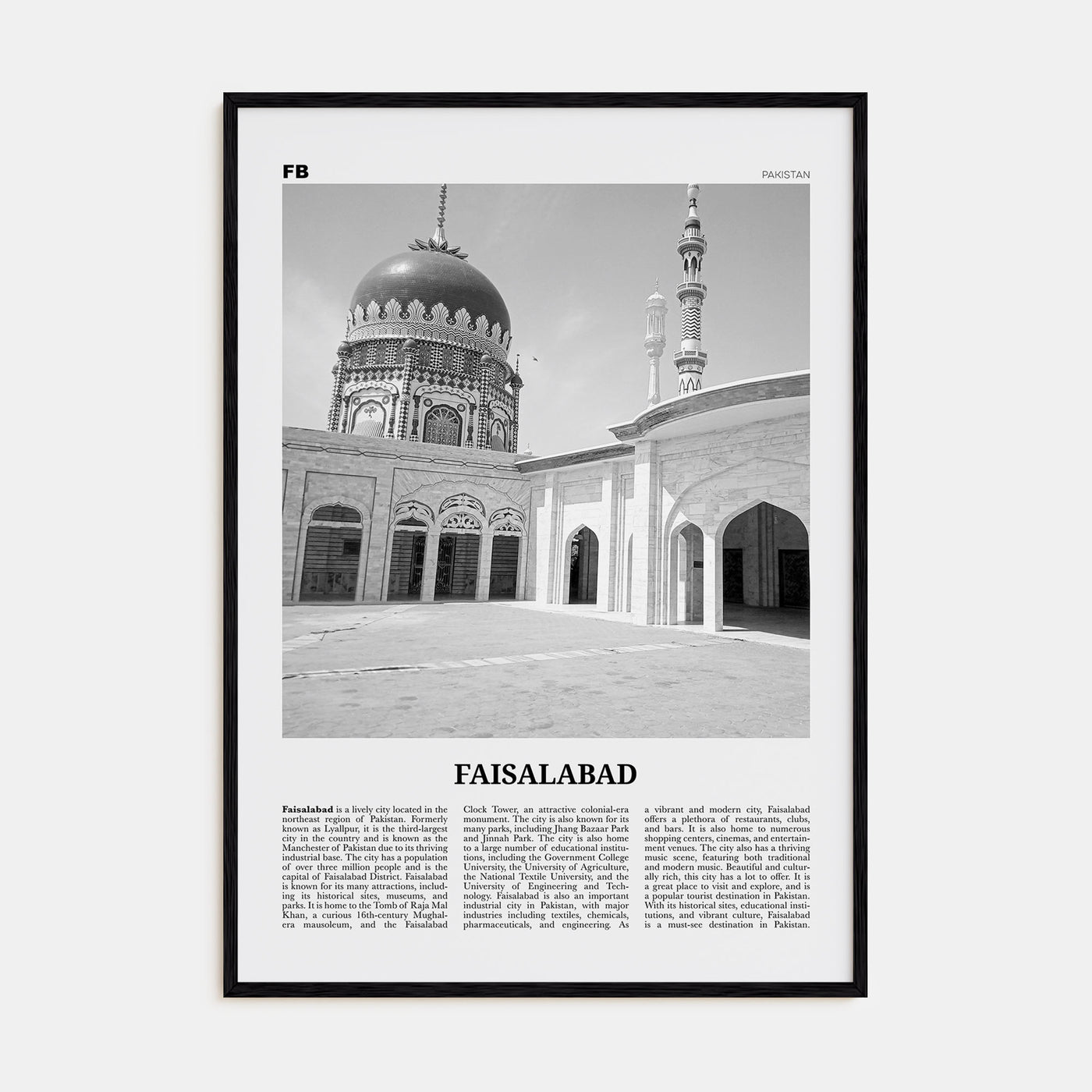 Faisalabad Travel B&W Poster