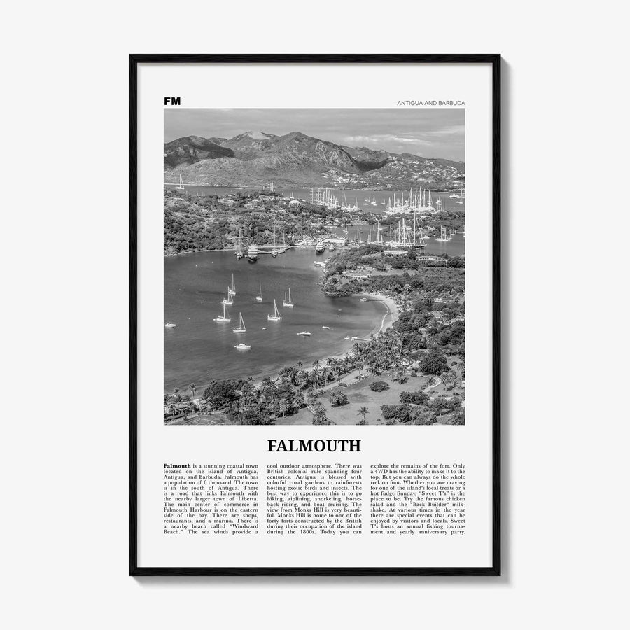 Falmouth Print Black and White Antigua and Barbuda, Falmouth Wall Art, Falmouth Poster, Falmouth Photo, Falmouth Map, Falmouth Wall Decor