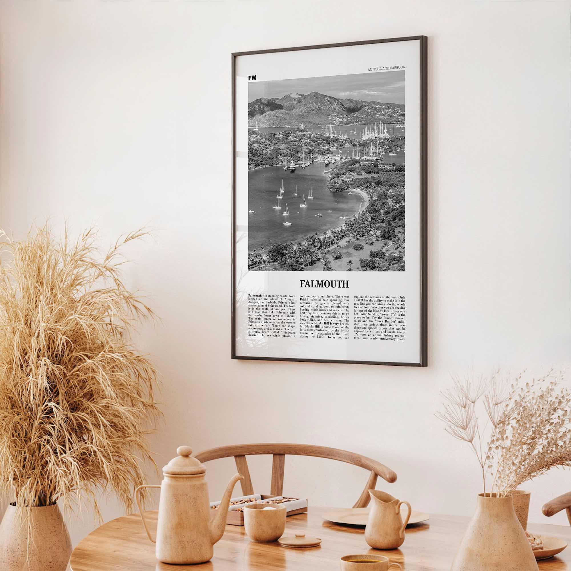 Falmouth Print Black and White Antigua and Barbuda, Falmouth Wall Art, Falmouth Poster, Falmouth Photo, Falmouth Map, Falmouth Wall Decor