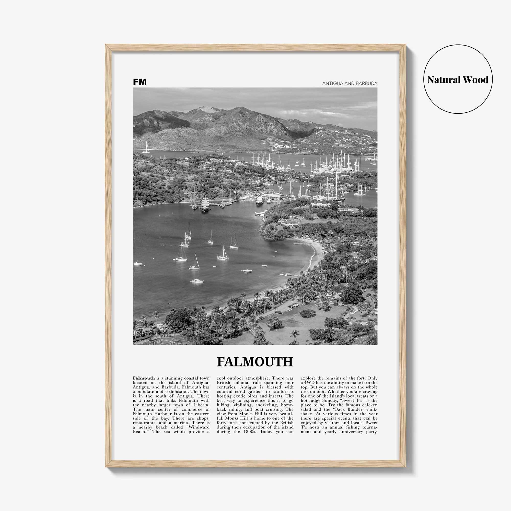Falmouth Print Black and White Antigua and Barbuda, Falmouth Wall Art, Falmouth Poster, Falmouth Photo, Falmouth Map, Falmouth Wall Decor