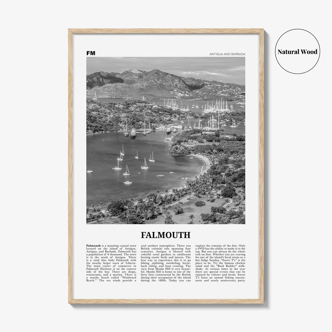 Falmouth Print Black and White Antigua and Barbuda, Falmouth Wall Art, Falmouth Poster, Falmouth Photo, Falmouth Map, Falmouth Wall Decor