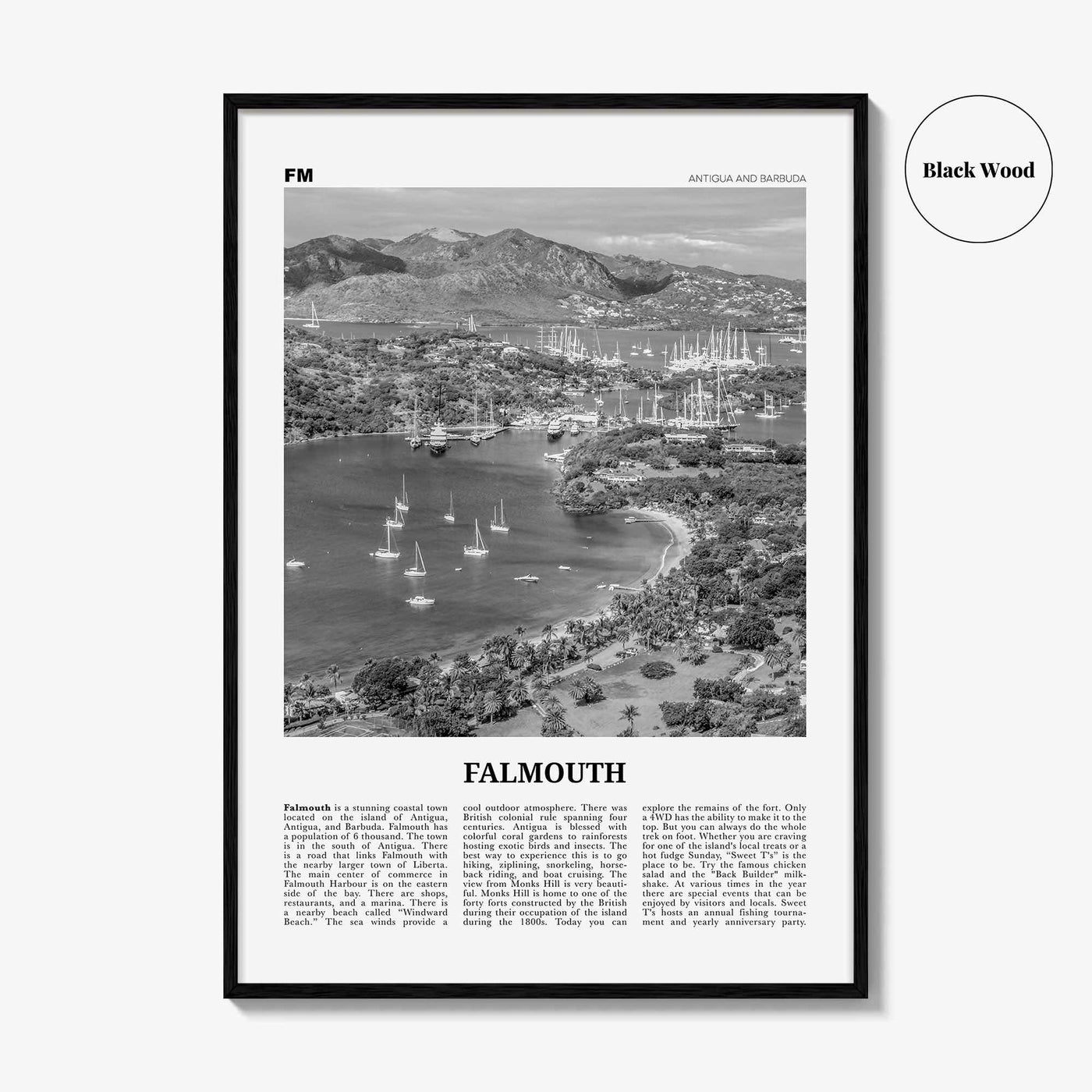 Falmouth Print Black and White Antigua and Barbuda, Falmouth Wall Art, Falmouth Poster, Falmouth Photo, Falmouth Map, Falmouth Wall Decor