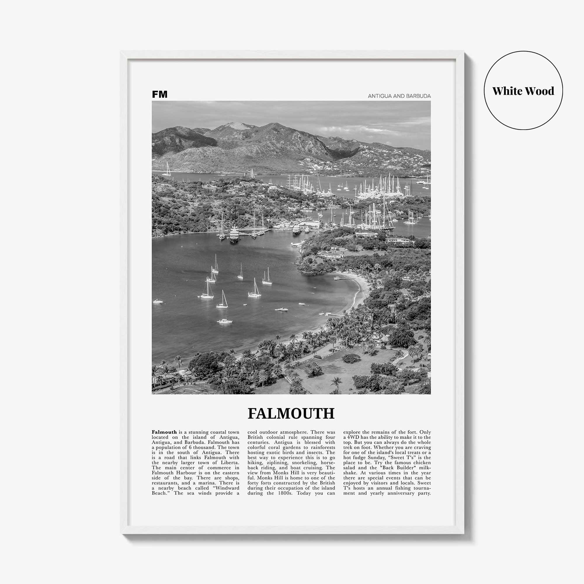 Falmouth Print Black and White Antigua and Barbuda, Falmouth Wall Art, Falmouth Poster, Falmouth Photo, Falmouth Map, Falmouth Wall Decor