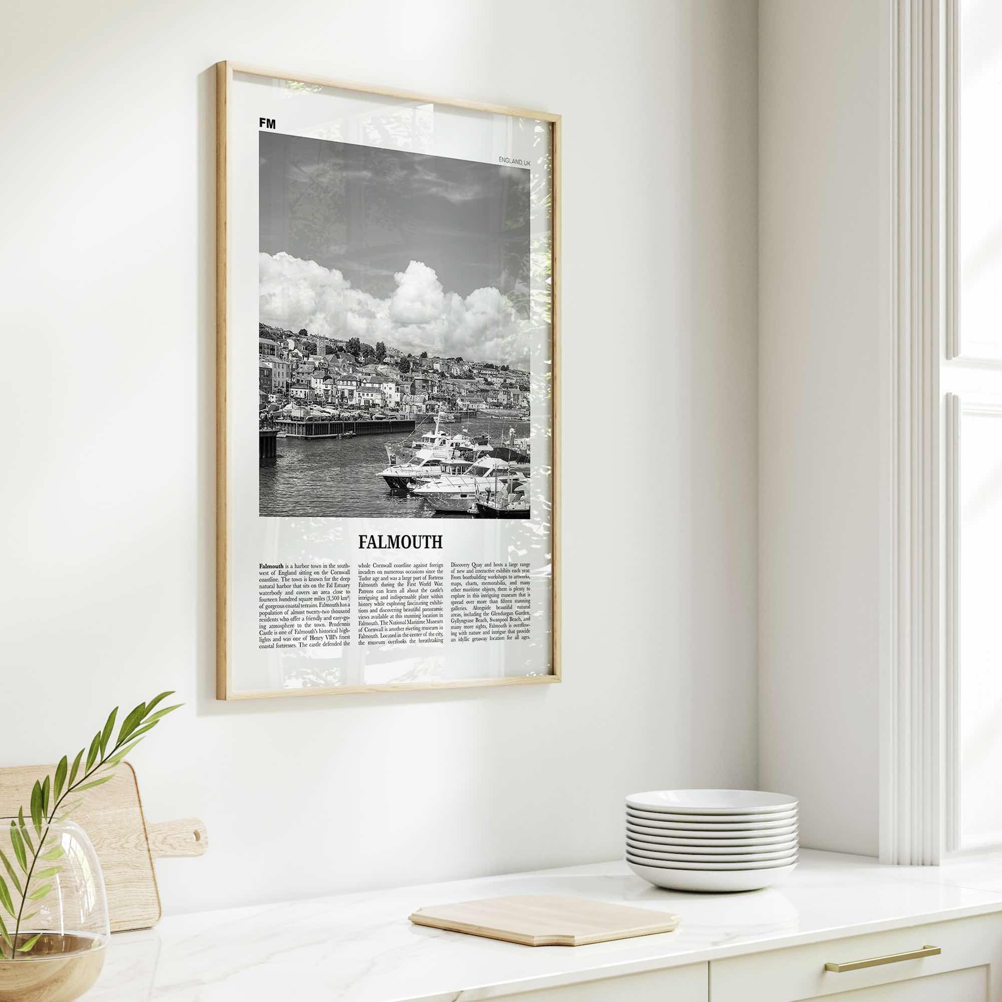 Falmouth Print Black and White England, Falmouth Wall Art, Falmouth Poster, Falmouth Photo, Falmouth Map, Falmouth Wall Decor, UK