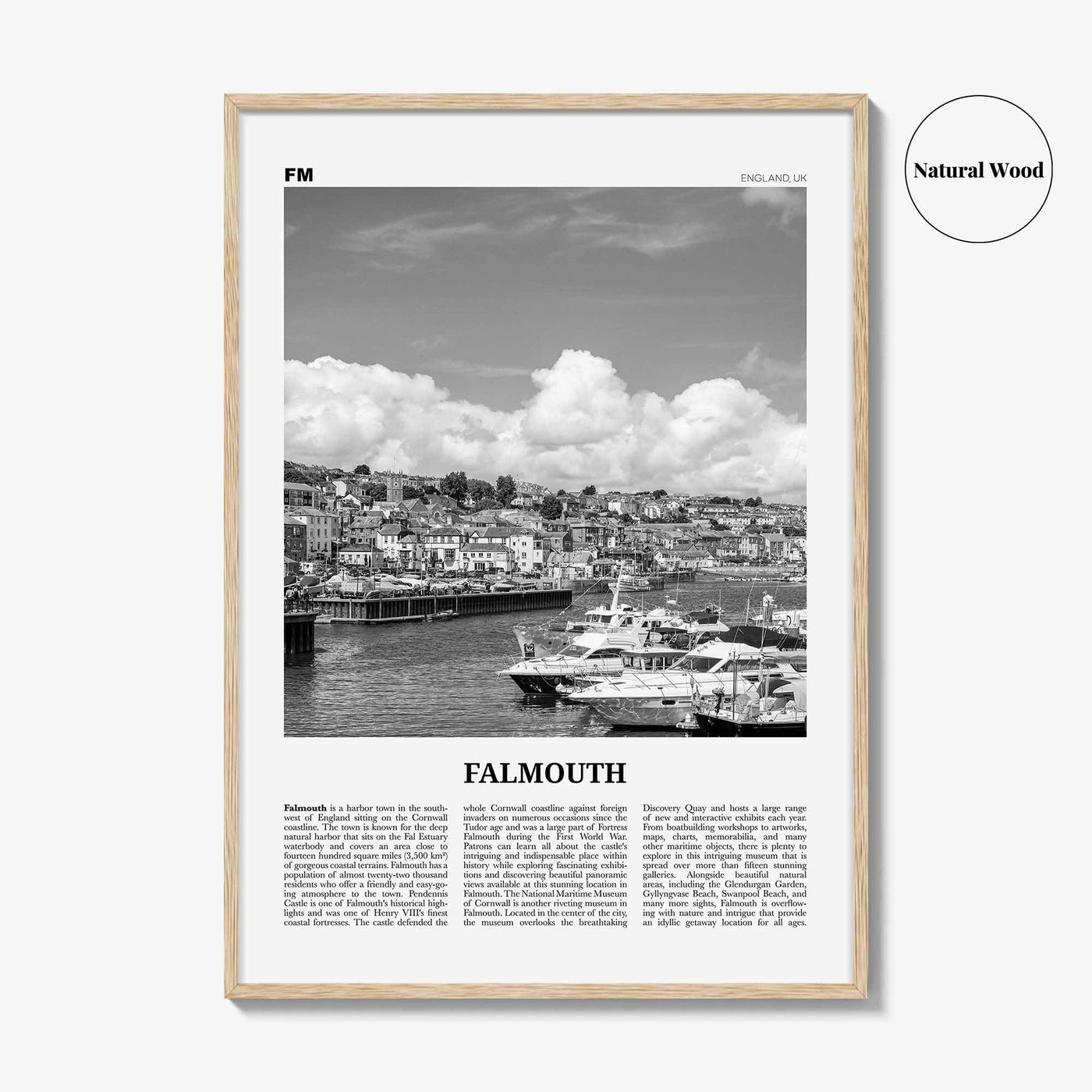 Falmouth Print Black and White England, Falmouth Wall Art, Falmouth Poster, Falmouth Photo, Falmouth Map, Falmouth Wall Decor, UK