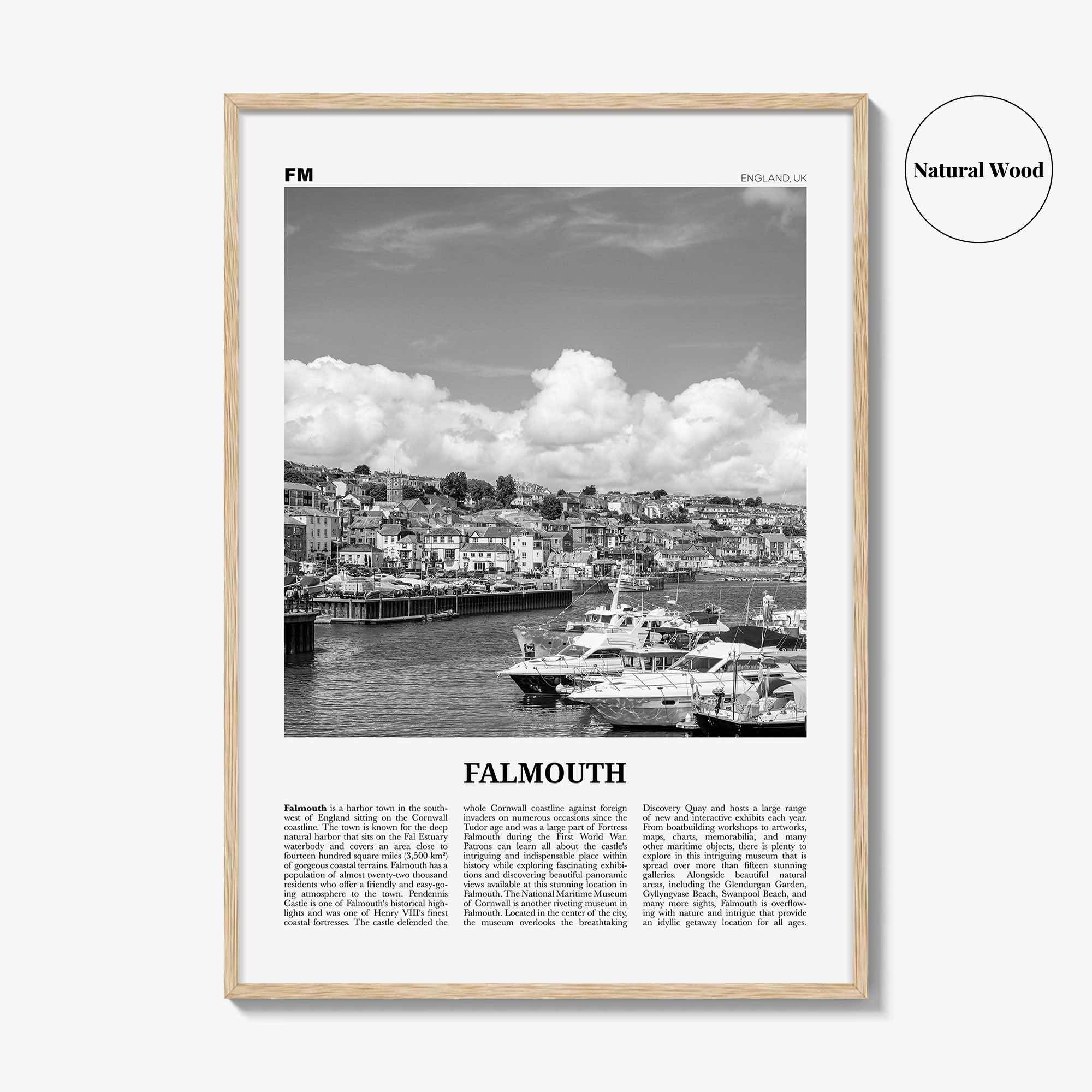 Falmouth Print Black and White England, Falmouth Wall Art, Falmouth Poster, Falmouth Photo, Falmouth Map, Falmouth Wall Decor, UK