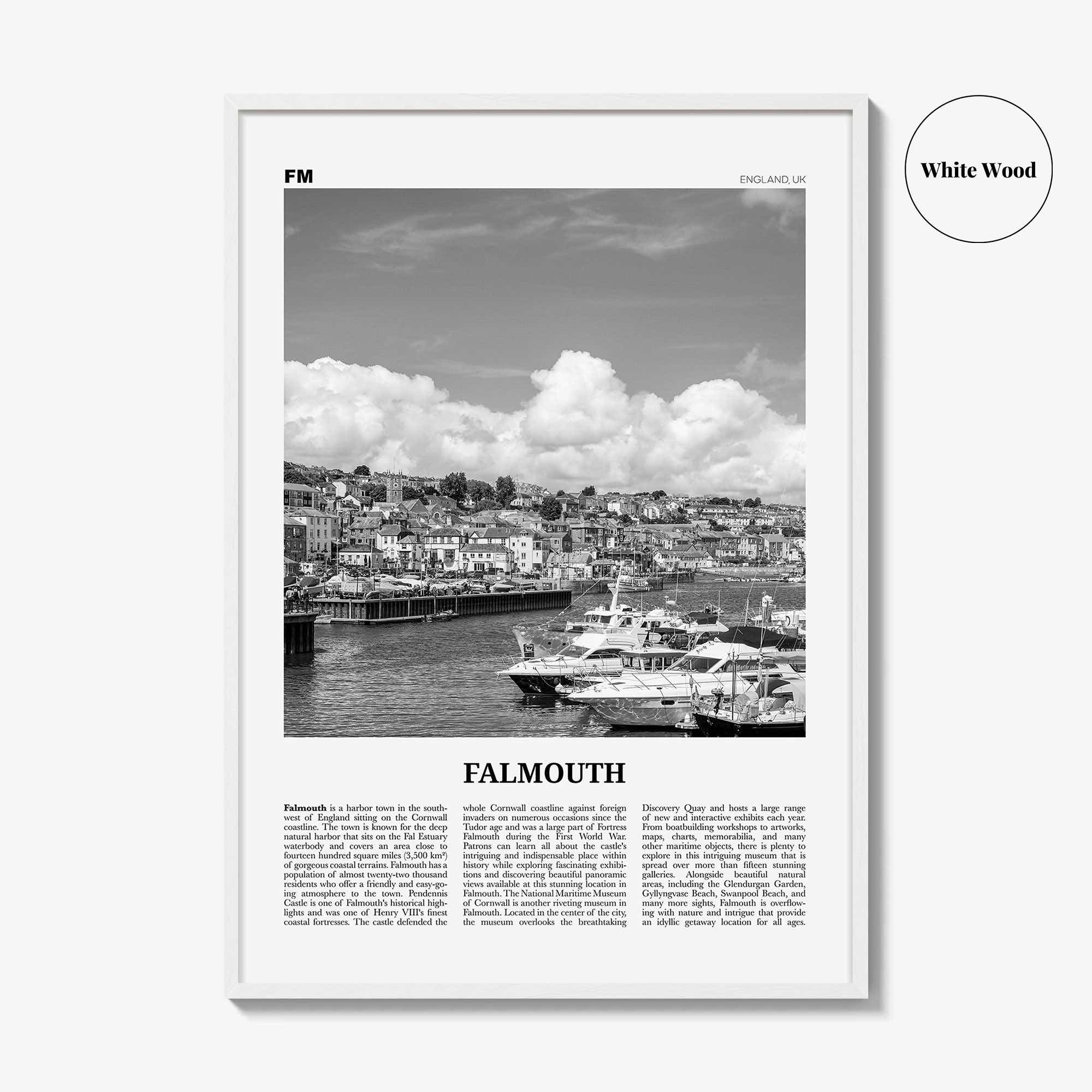 Falmouth Print Black and White England, Falmouth Wall Art, Falmouth Poster, Falmouth Photo, Falmouth Map, Falmouth Wall Decor, UK