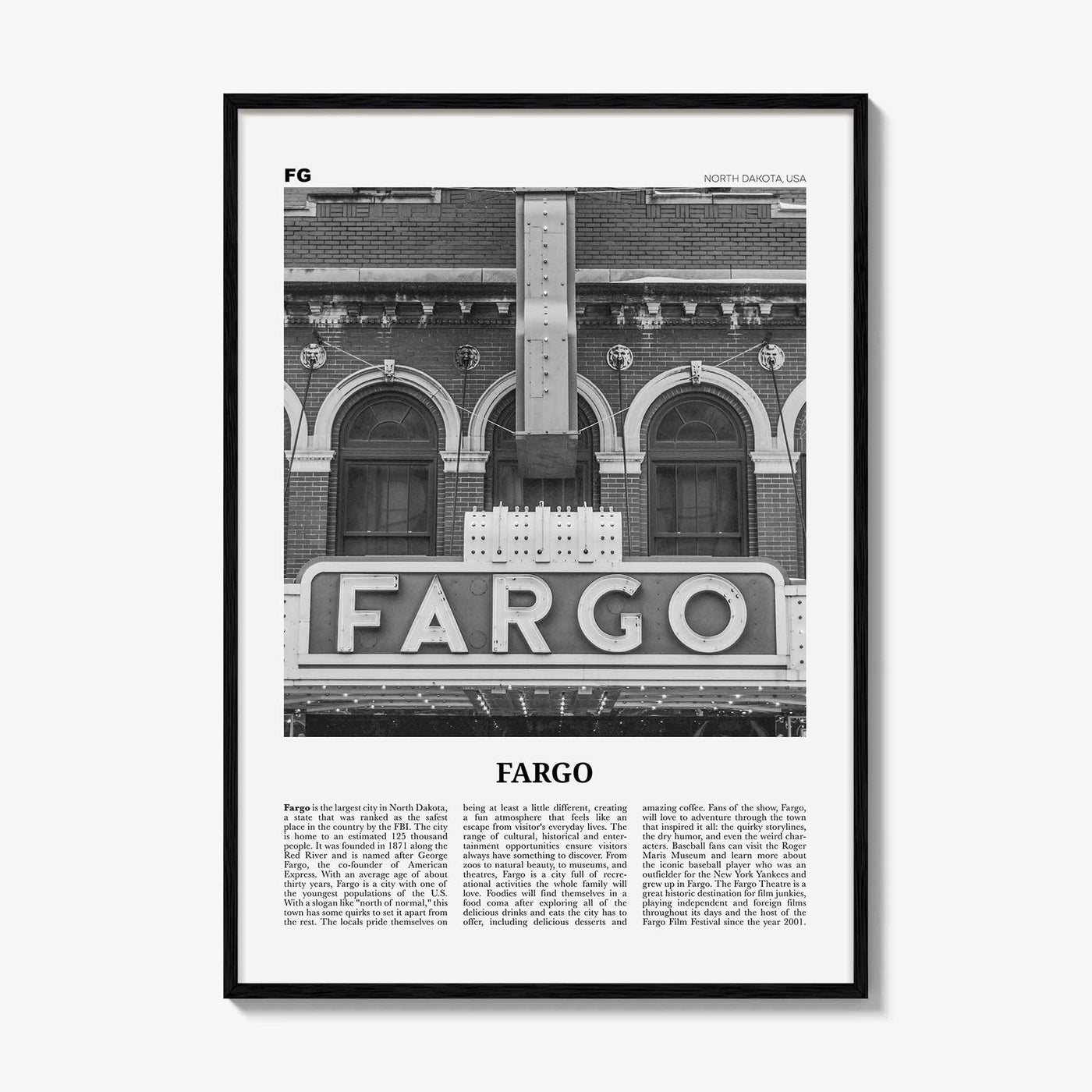 Fargo Print Black and White No 1, Fargo Wall Art, Fargo Poster, Fargo Photo, Fargo Wall Décor, Oregon, USA, United States, North America