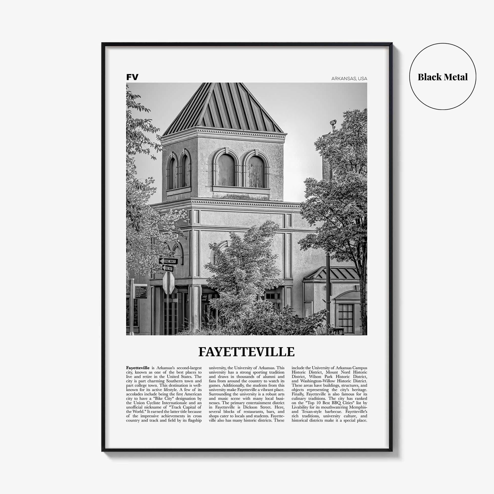 Fayetteville Print Black and White Arkansas, Fayetteville Wall Art, Fayetteville Poster, Fayetteville Photo, Fayetteville Wall Décor, USA