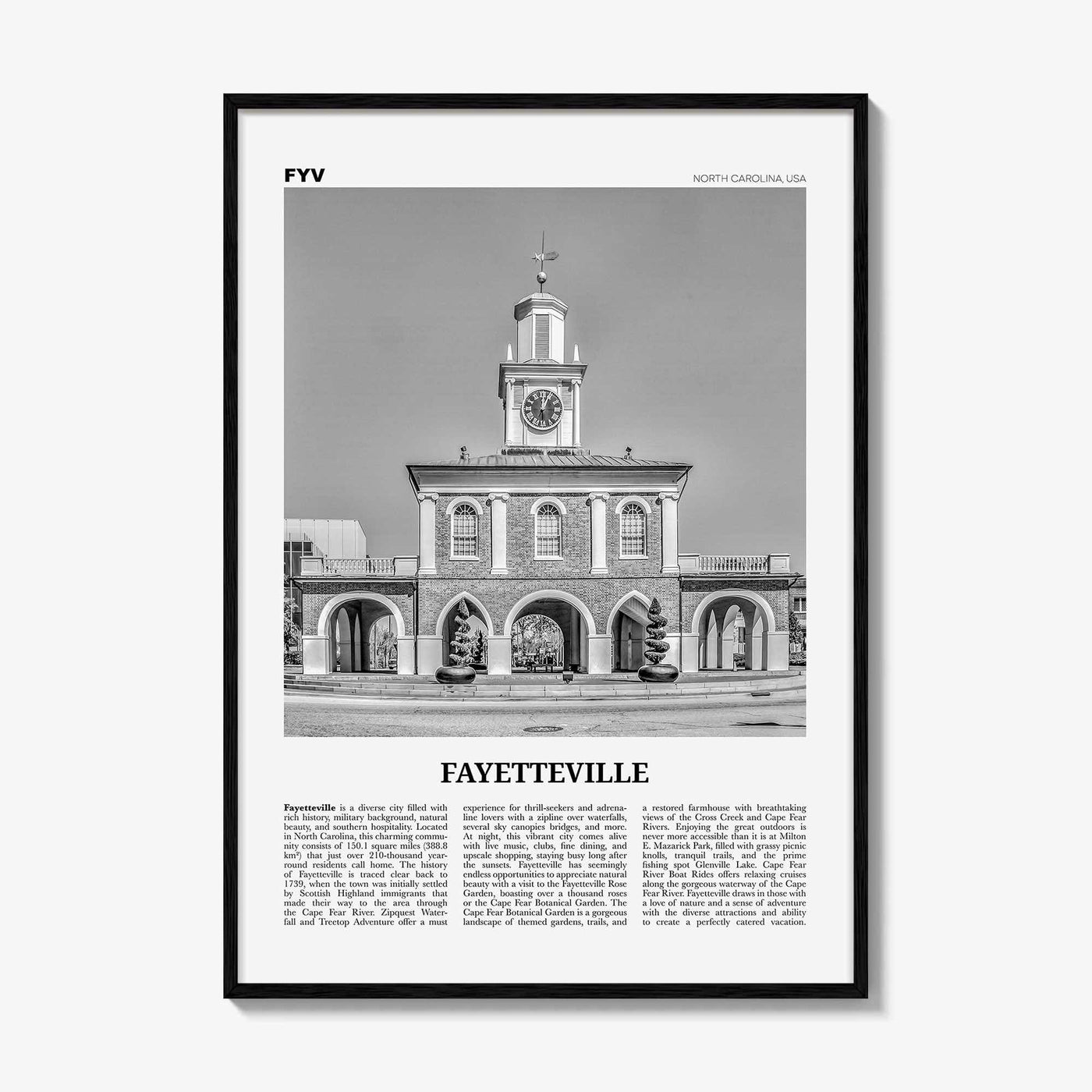 Fayetteville Print Black and White North Carolina, Fayetteville Wall Art, Fayetteville Poster, Fayetteville Photo, Fayetteville Décor, USA