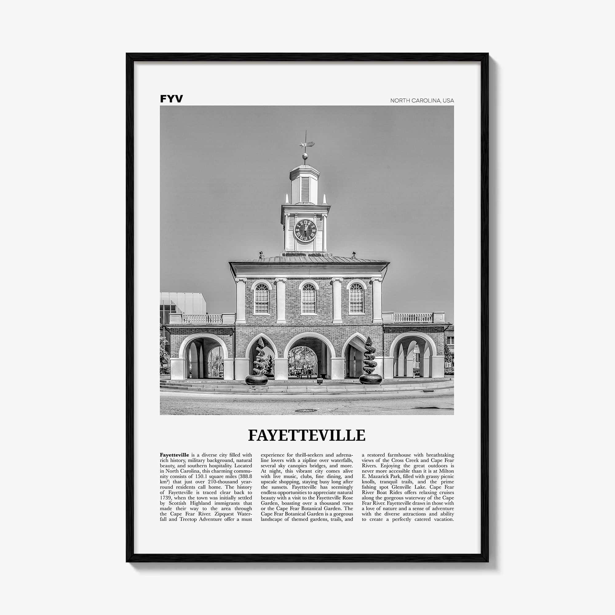Fayetteville Print Black and White North Carolina, Fayetteville Wall Art, Fayetteville Poster, Fayetteville Photo, Fayetteville Décor, USA
