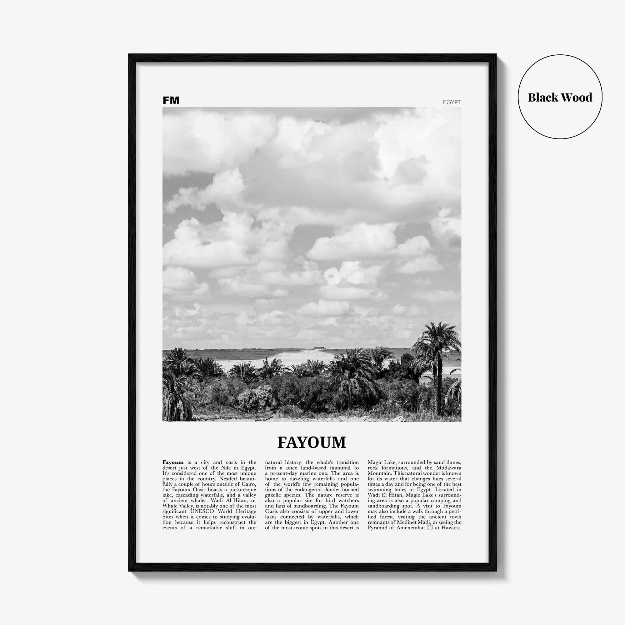 Fayoum Print Black and White, Fayoum Wall Art, Fayoum Poster, Fayoum Photo, Fayoum Wall Décor, Fayoum Map, Egypt