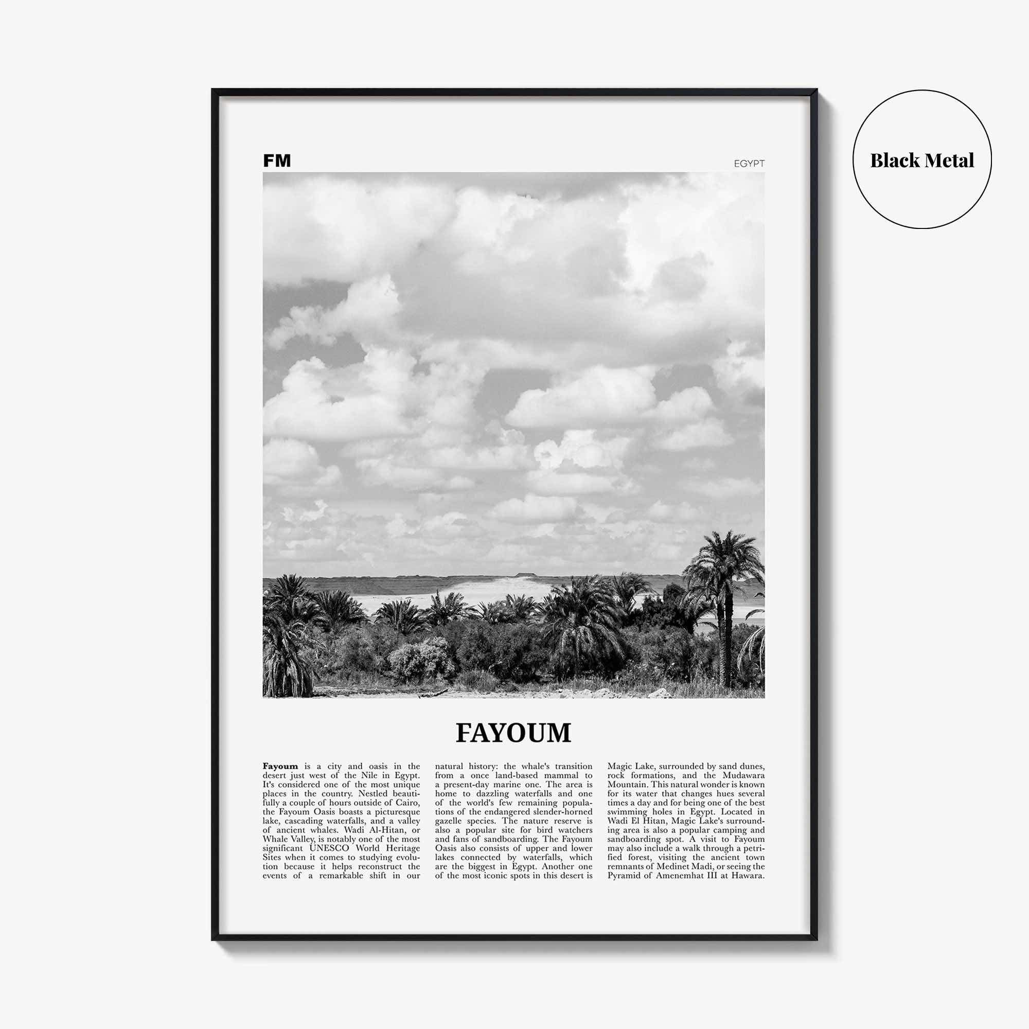 Fayoum Print Black and White, Fayoum Wall Art, Fayoum Poster, Fayoum Photo, Fayoum Wall Décor, Fayoum Map, Egypt