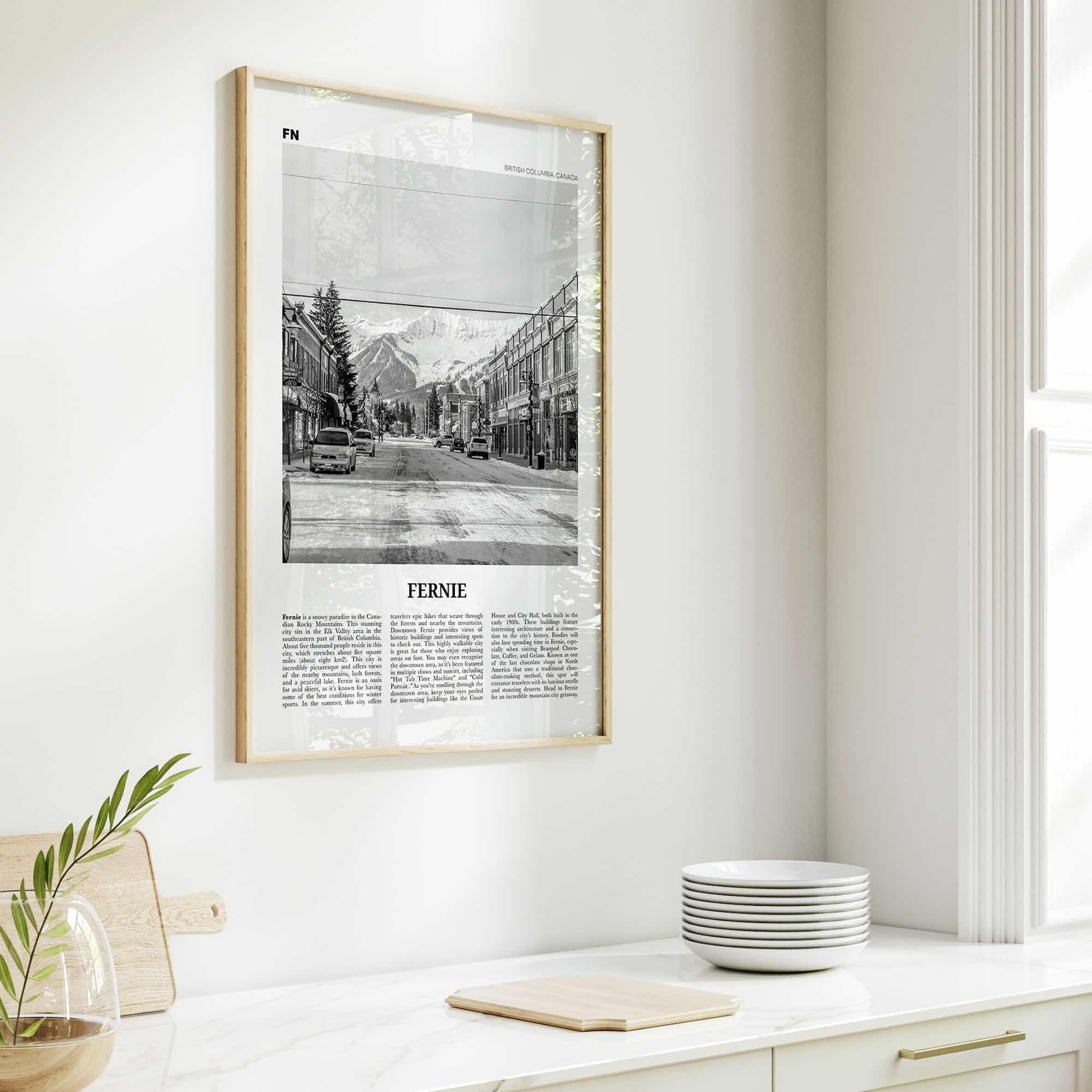Fernie Print Black and White, Fernie Wall Art, Fernie Poster, Fernie Photo, Fernie Wall Décor, Fernie Map, British Columbia, Canada