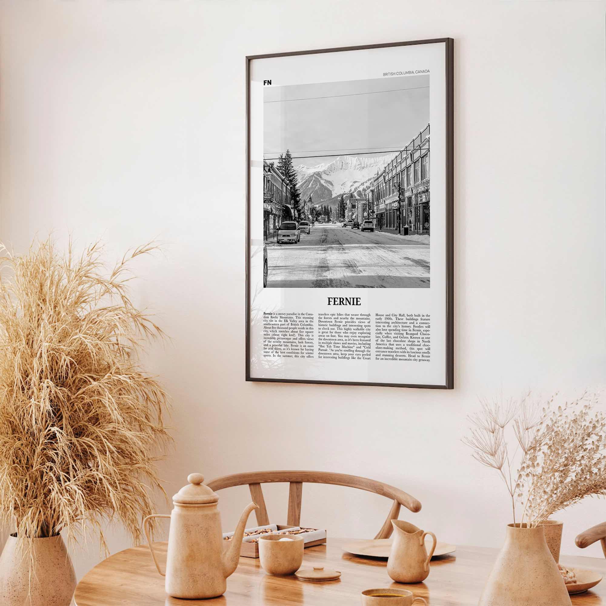 Fernie Print Black and White, Fernie Wall Art, Fernie Poster, Fernie Photo, Fernie Wall Décor, Fernie Map, British Columbia, Canada